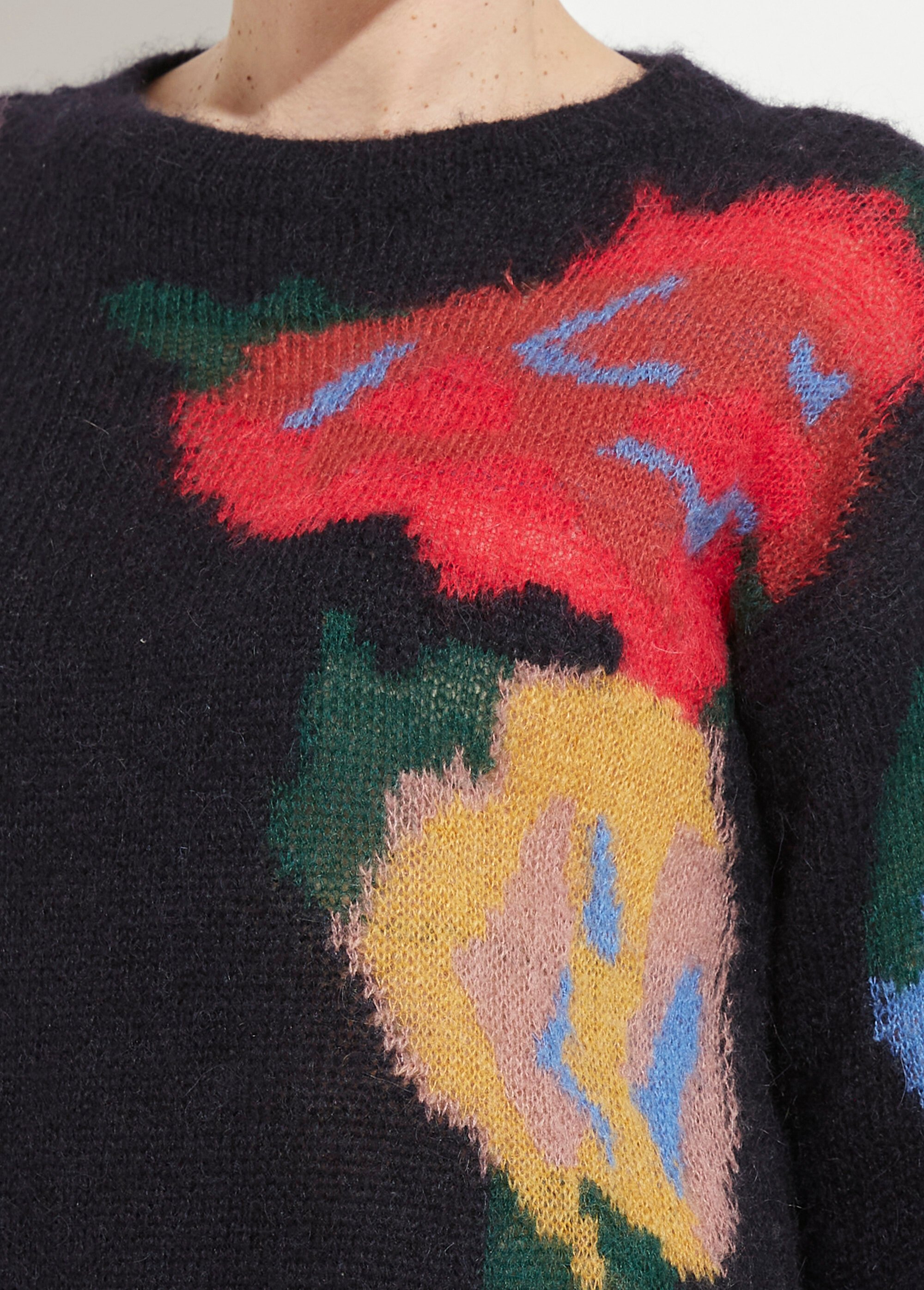 Pull col rond avec mohair jacquard fleuri Femme Bleu PRUNIERE DE1