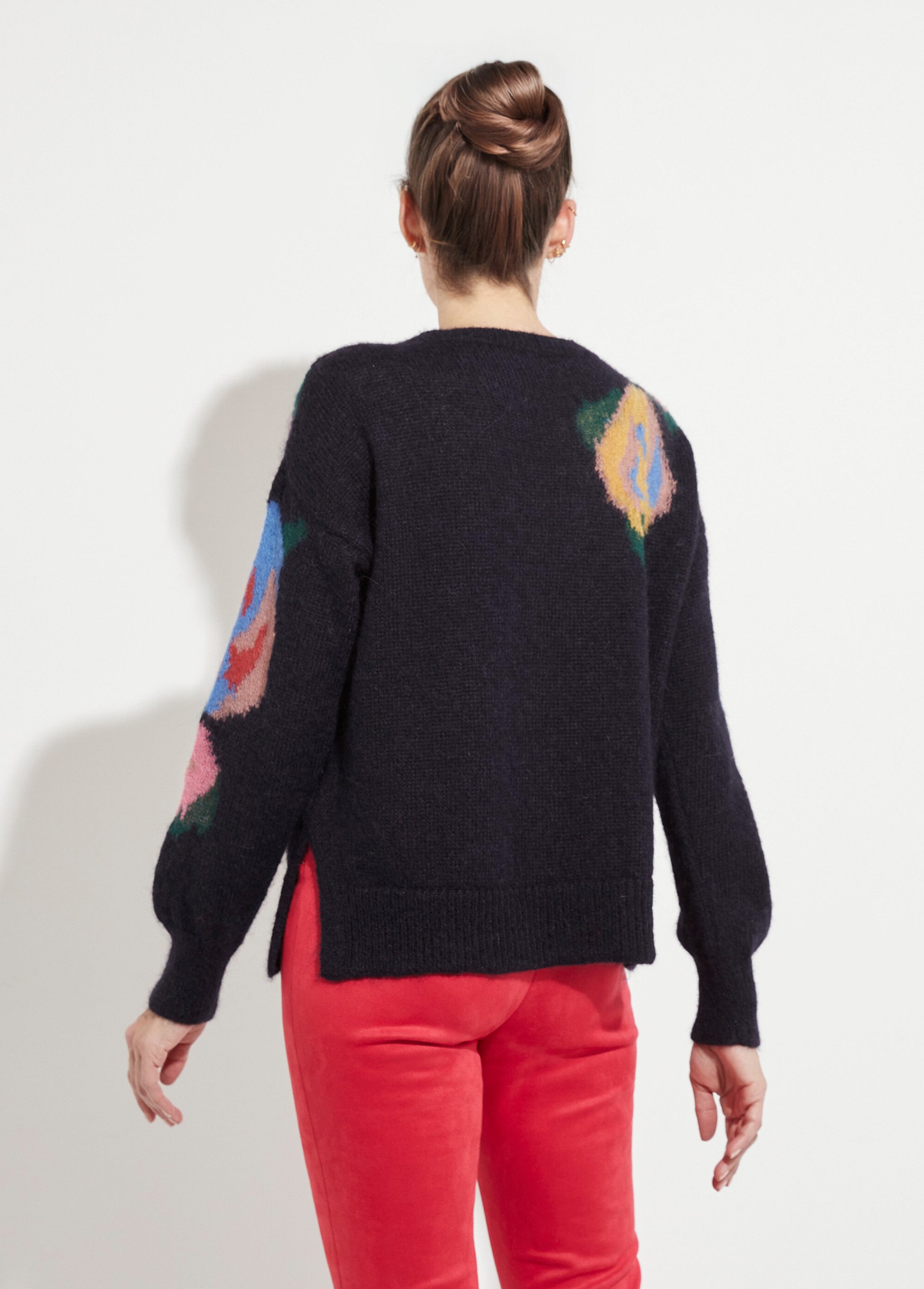 Pull col rond avec mohair jacquard fleuri
