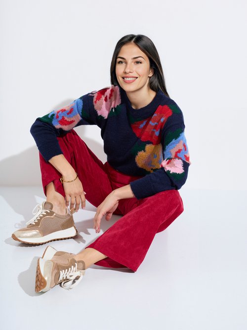 Pull col rond avec mohair jacquard fleuri Femme Bleu PRUNIERE MV1