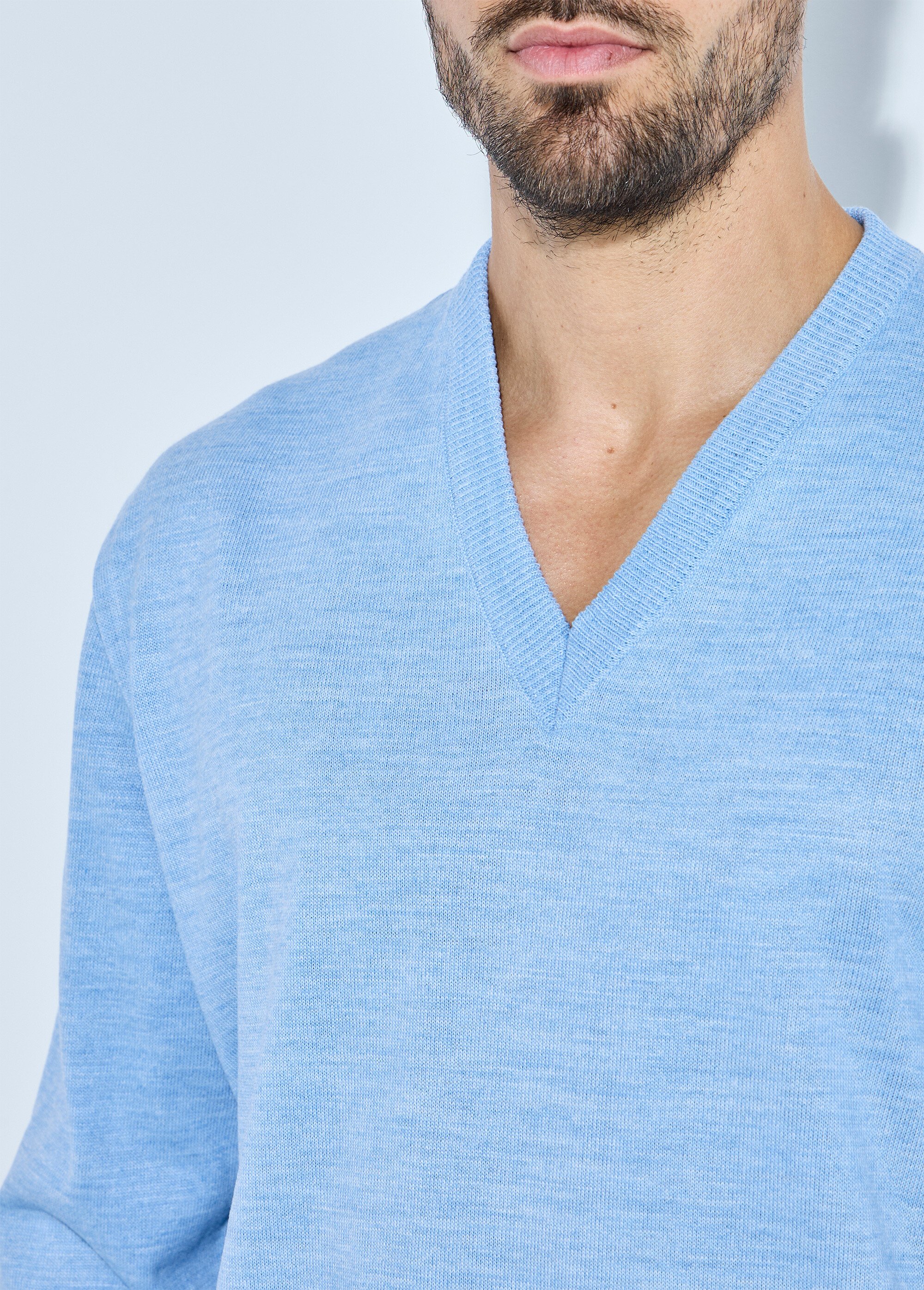 Pull fin col V jersey doux manches longues Homme BLEU CIEL FINEST DE1