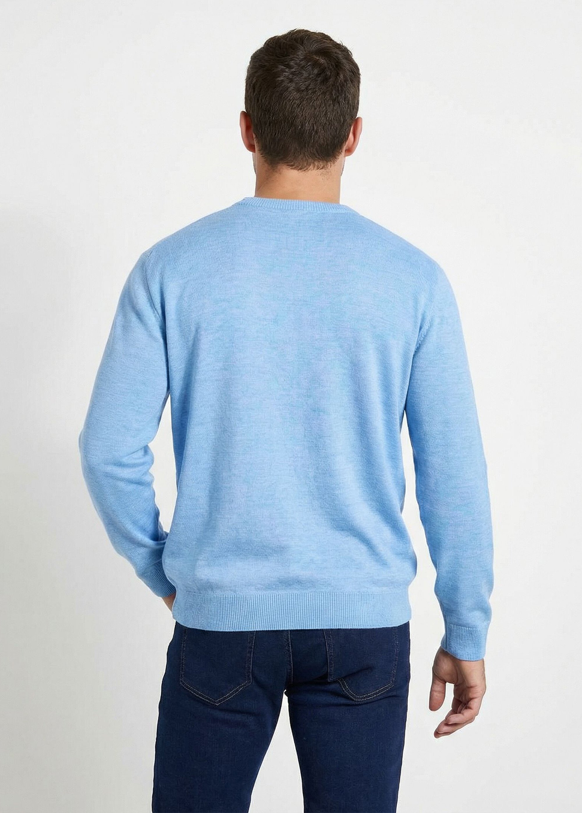 Pull fin col V jersey doux manches longues Homme BLEU CIEL FINEST DO1