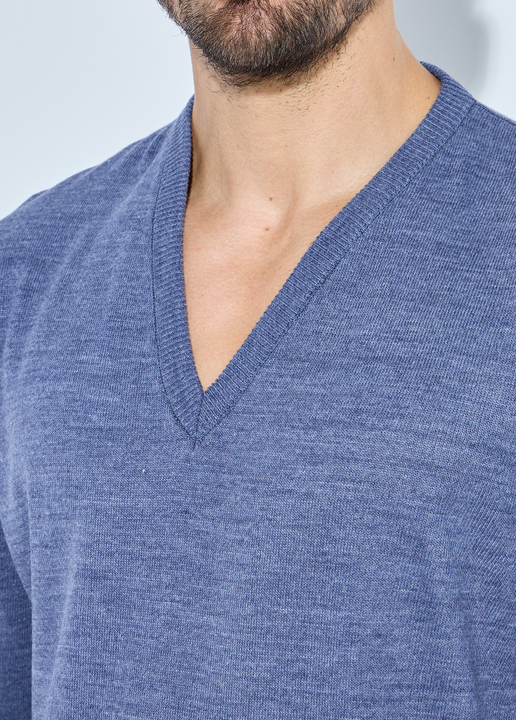Pull fin col V jersey doux manches longues Homme Bleu FINEST DE1