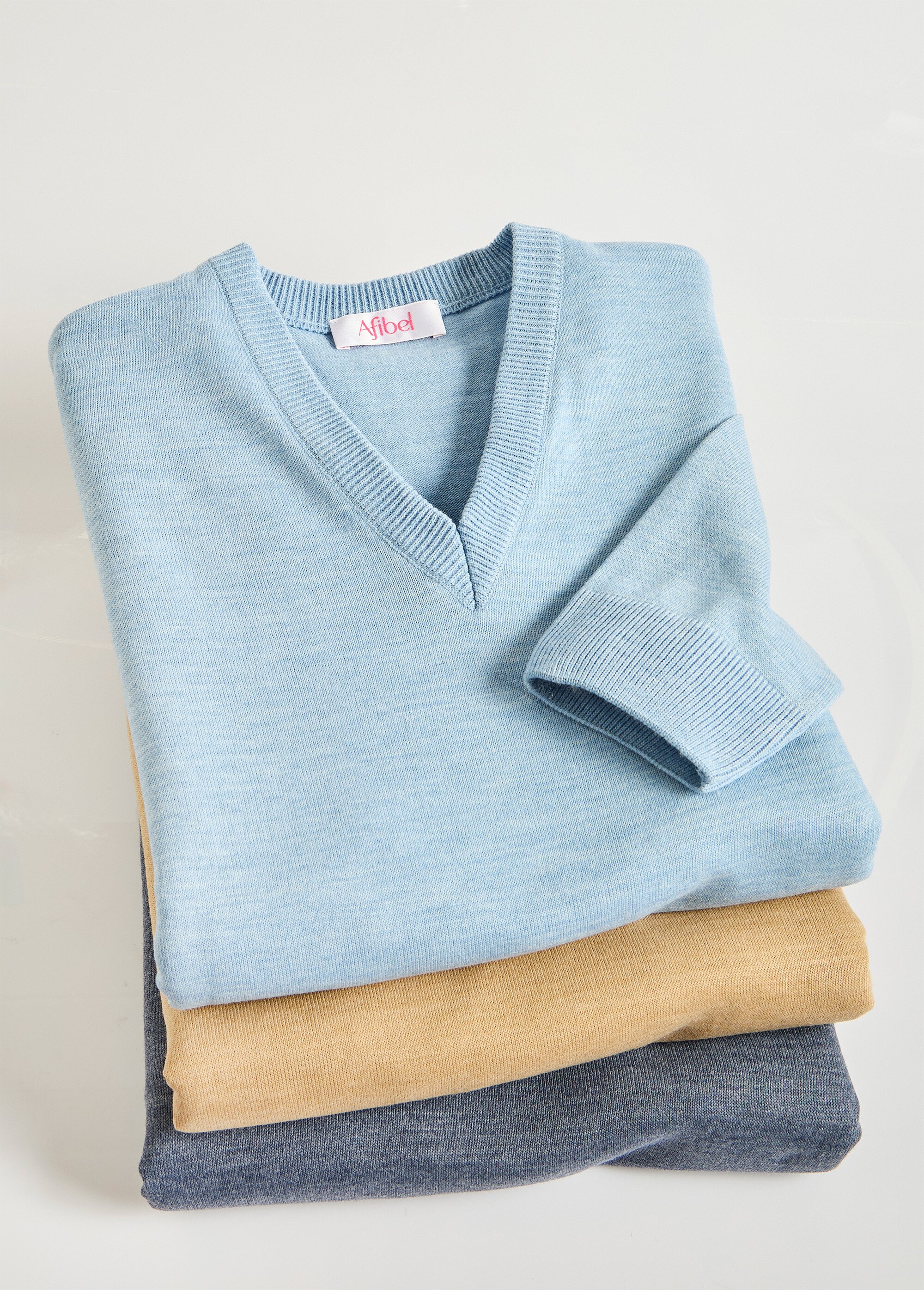 Pull fin col V jersey doux manches longues Homme Bleu FINEST FA1