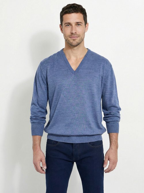 Pull fin col V jersey doux manches longues Homme Bleu FINEST FA1