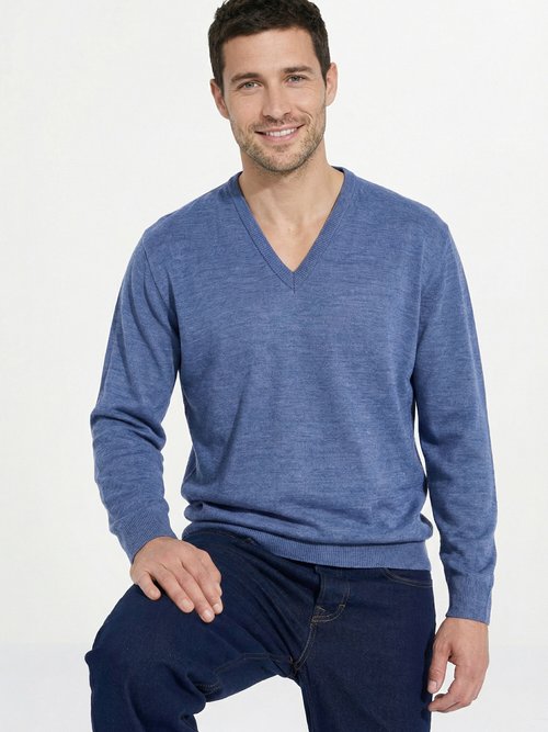 Pull fin col V jersey doux manches longues Homme Bleu FINEST MV1