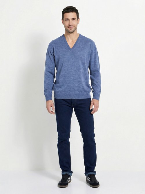 Pull fin col V jersey doux manches longues Homme Bleu FINEST SF1