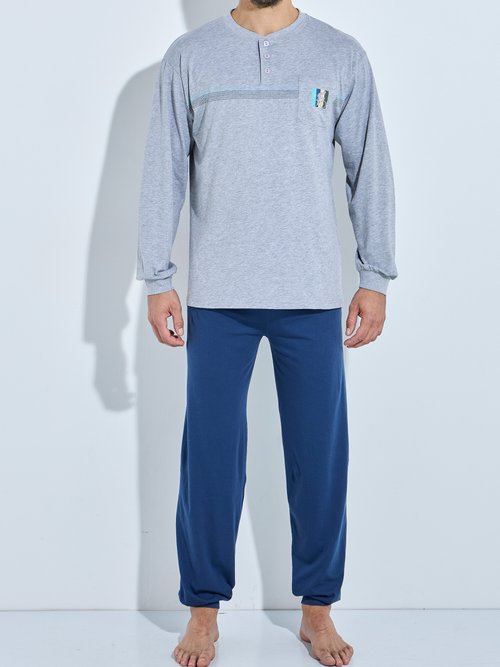 Pyjama col tunisien jersey coton bas resserrés Homme Gris INUIT FA1