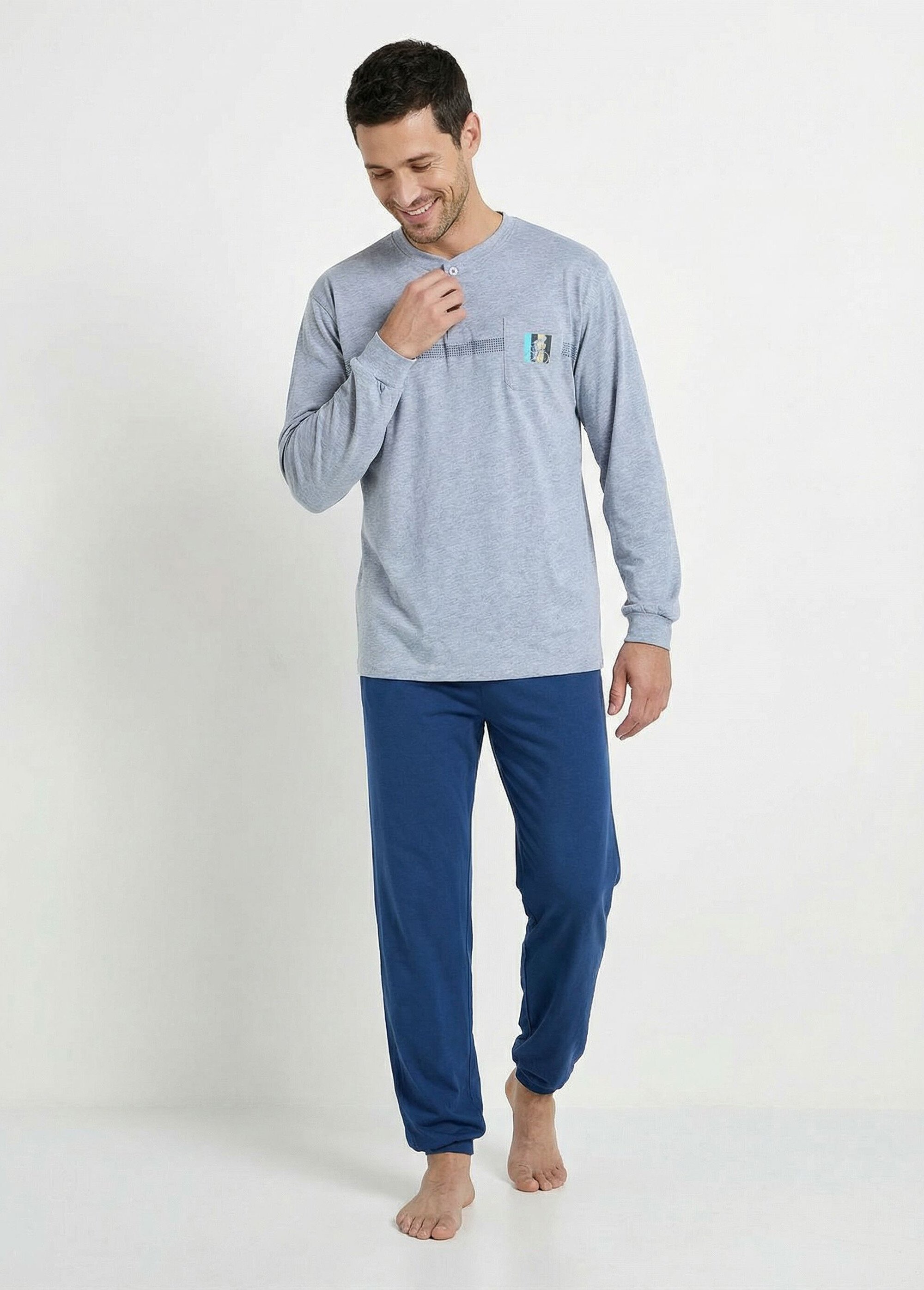 Pyjama col tunisien jersey coton bas resserrés