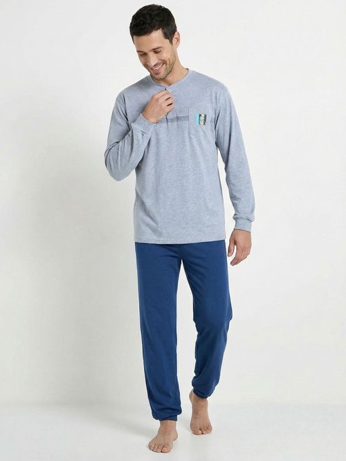 Pyjama col tunisien jersey coton bas resserrés Homme Gris INUIT MV1