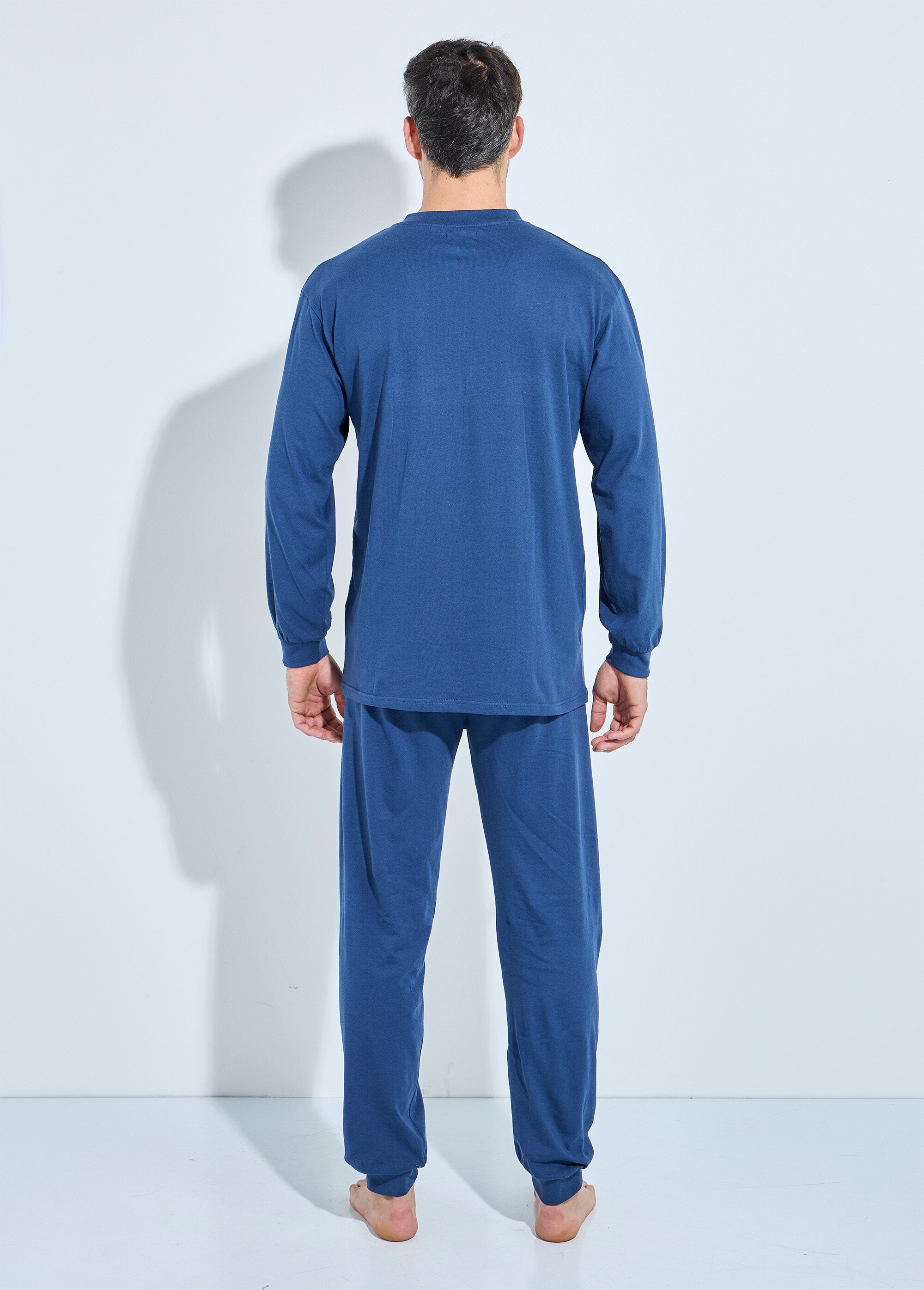 Pyjama col tunisien jersey coton bas resserrés Homme Bleu INUIT DO1