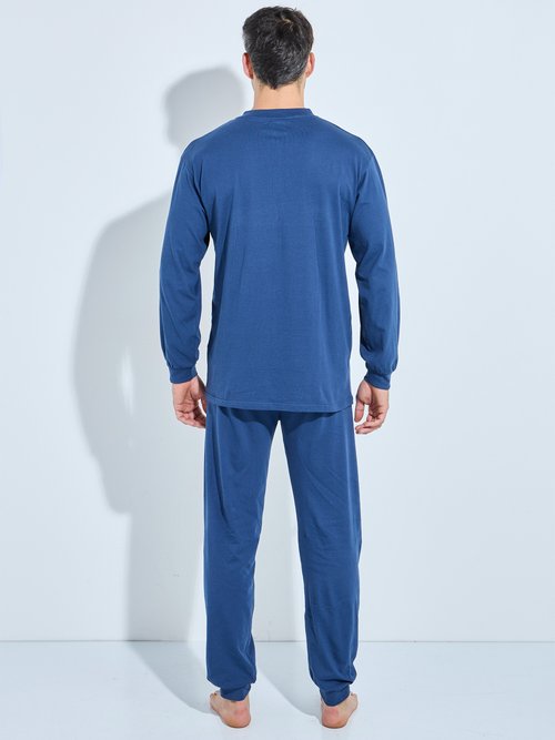 Pyjama col tunisien jersey coton bas resserrés Homme Bleu INUIT DO1