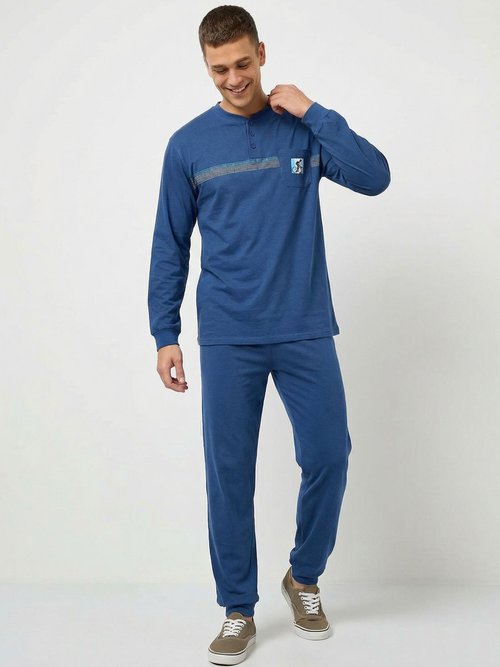 Pyjama col tunisien jersey coton bas resserrés Homme Bleu INUIT FA1