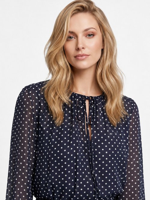 Robe courte plissée chic voile pois Femme Bleu JSM-BR6282 DE1