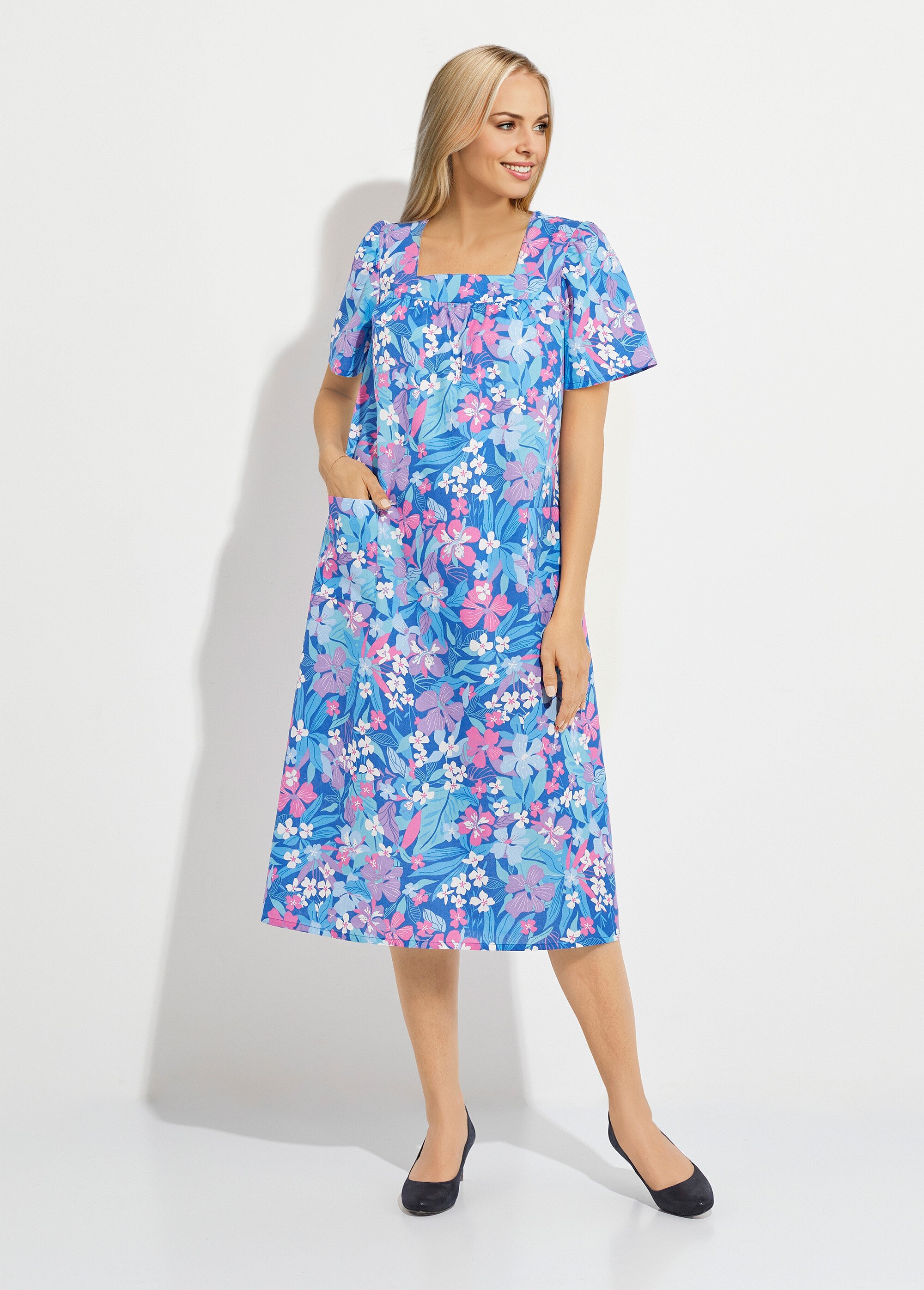 Robe-tablier courte manches courtes Femme Bleu ARGELES FA1