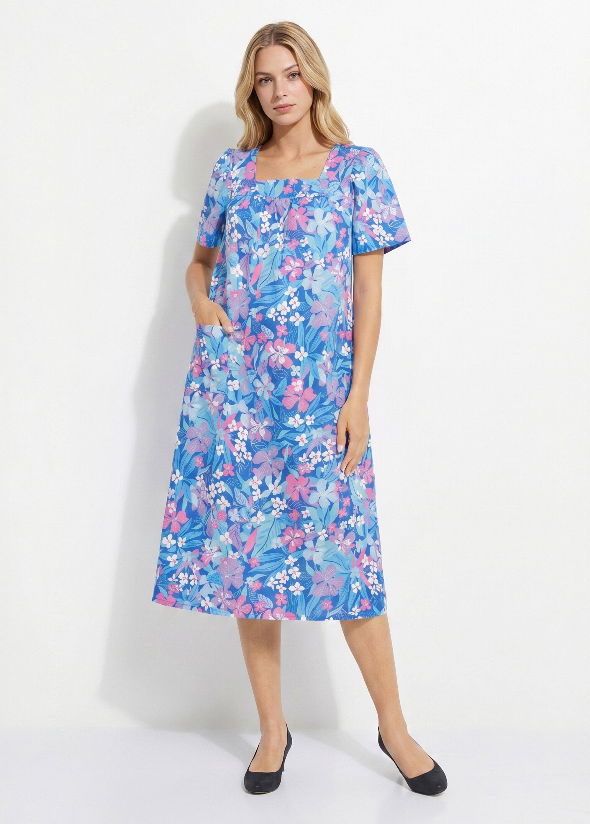 Robe-tablier courte manches courtes Femme Bleu ARGELES FA1