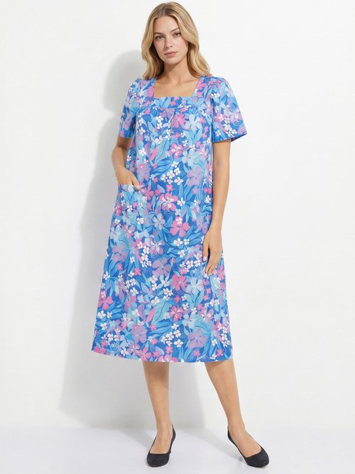Robe-tablier courte manches courtes Femme Bleu ARGELES FA1