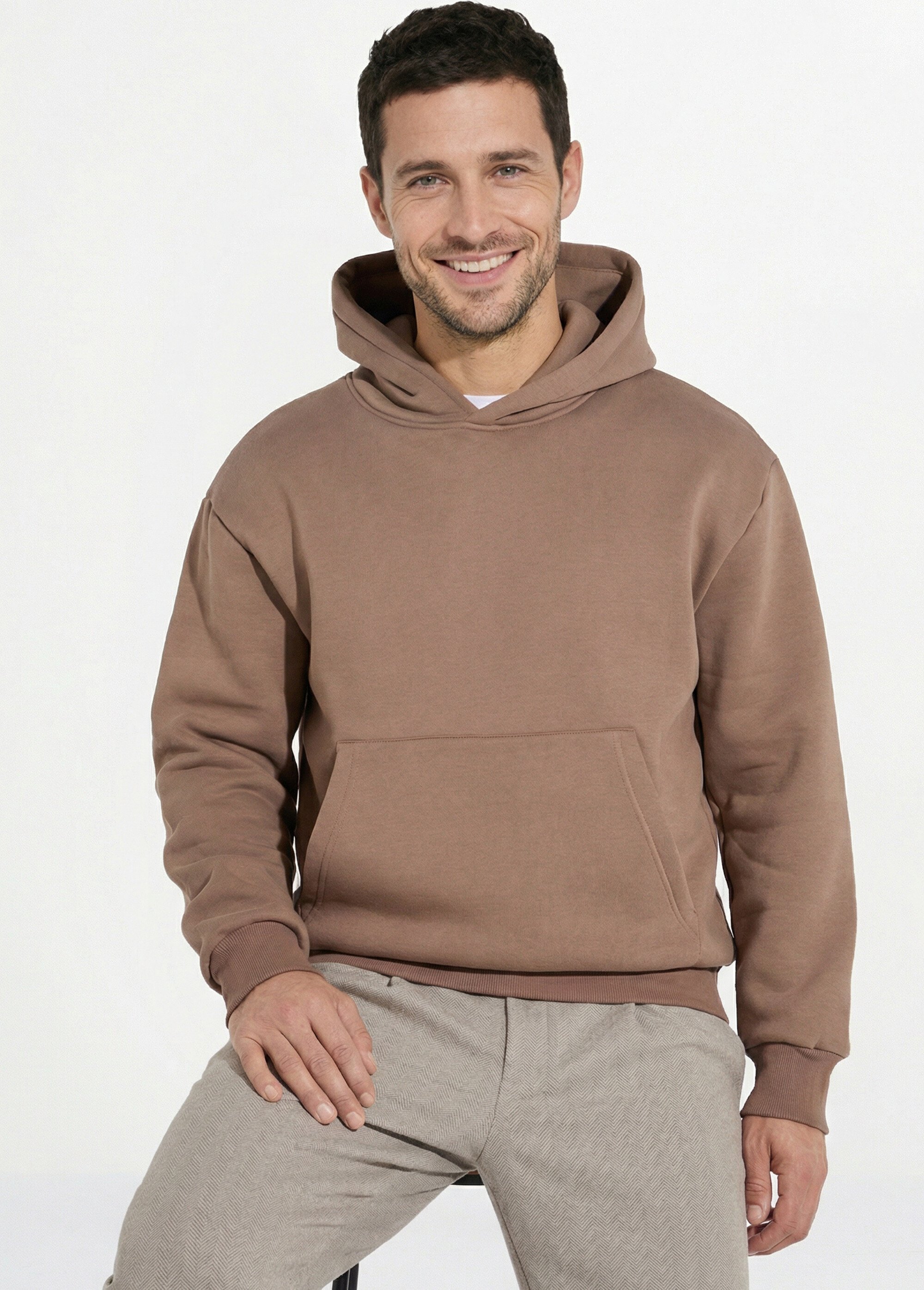 Sweat-shirt zippé molletonné à capuche Marron FRIOT53B MV1