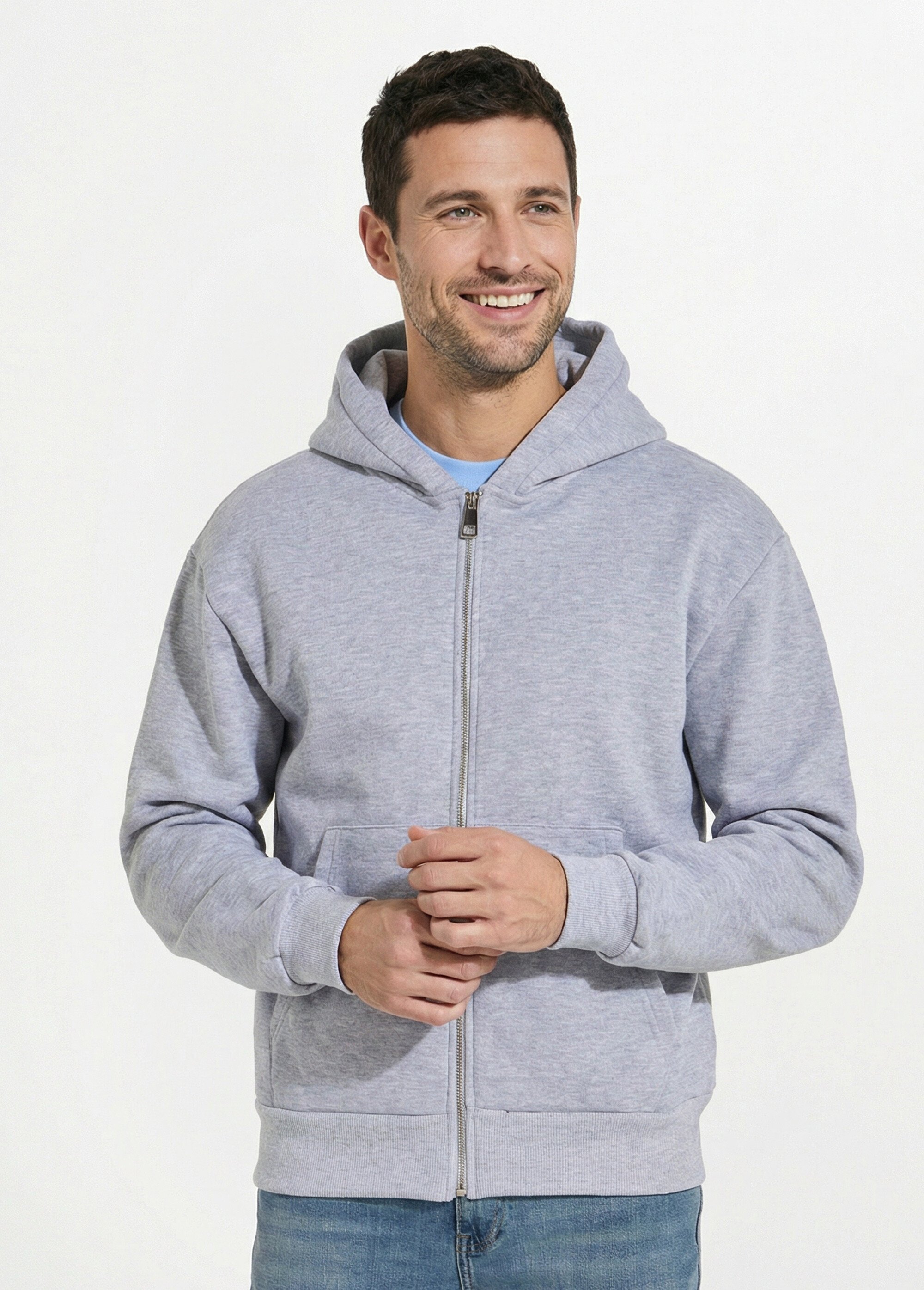 Sweat zippé capuche et poche kangourou Homme Gris FRIOT54C FA1