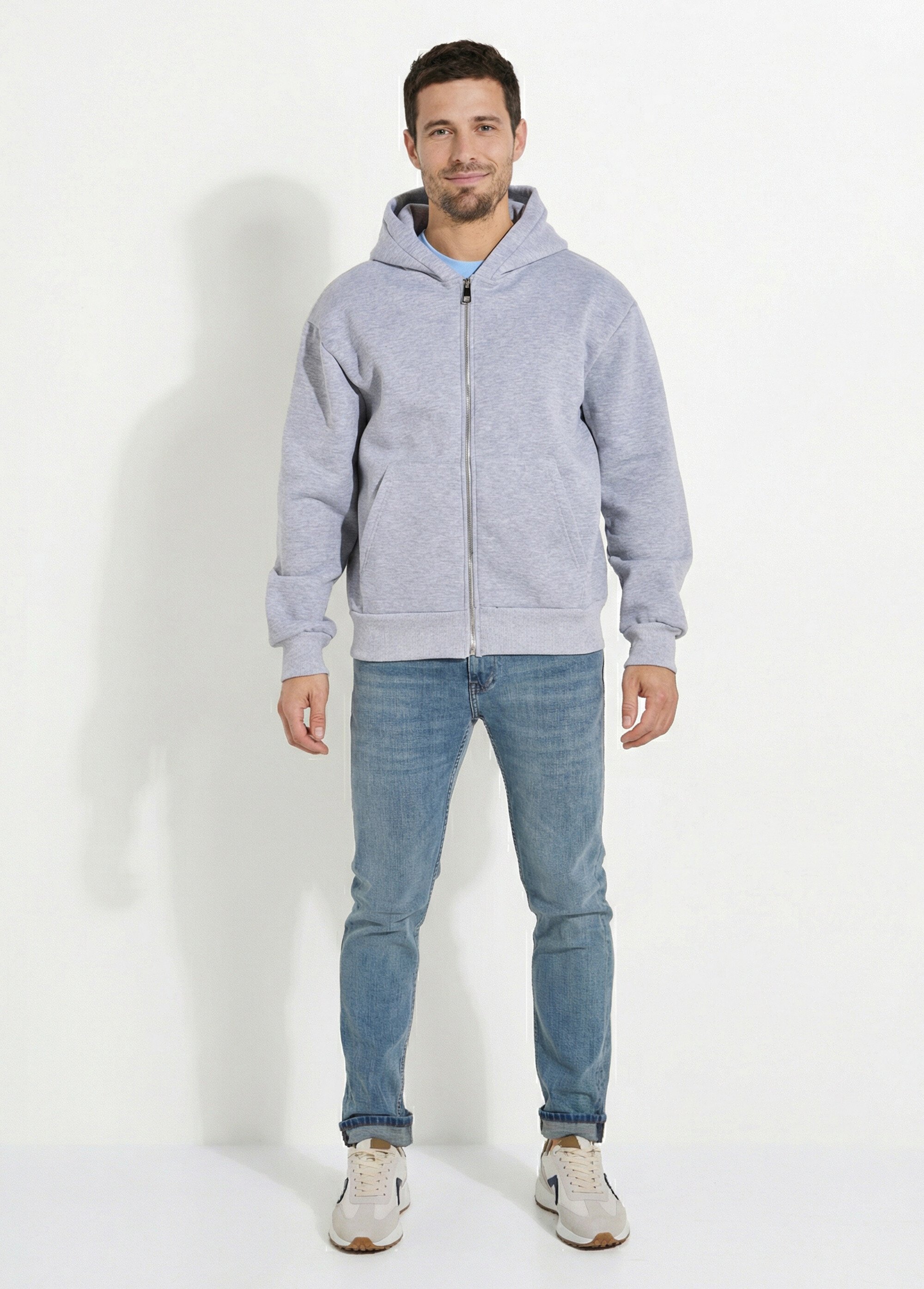 Sweat zippé capuche et poche kangourou Homme Gris FRIOT54C SF1