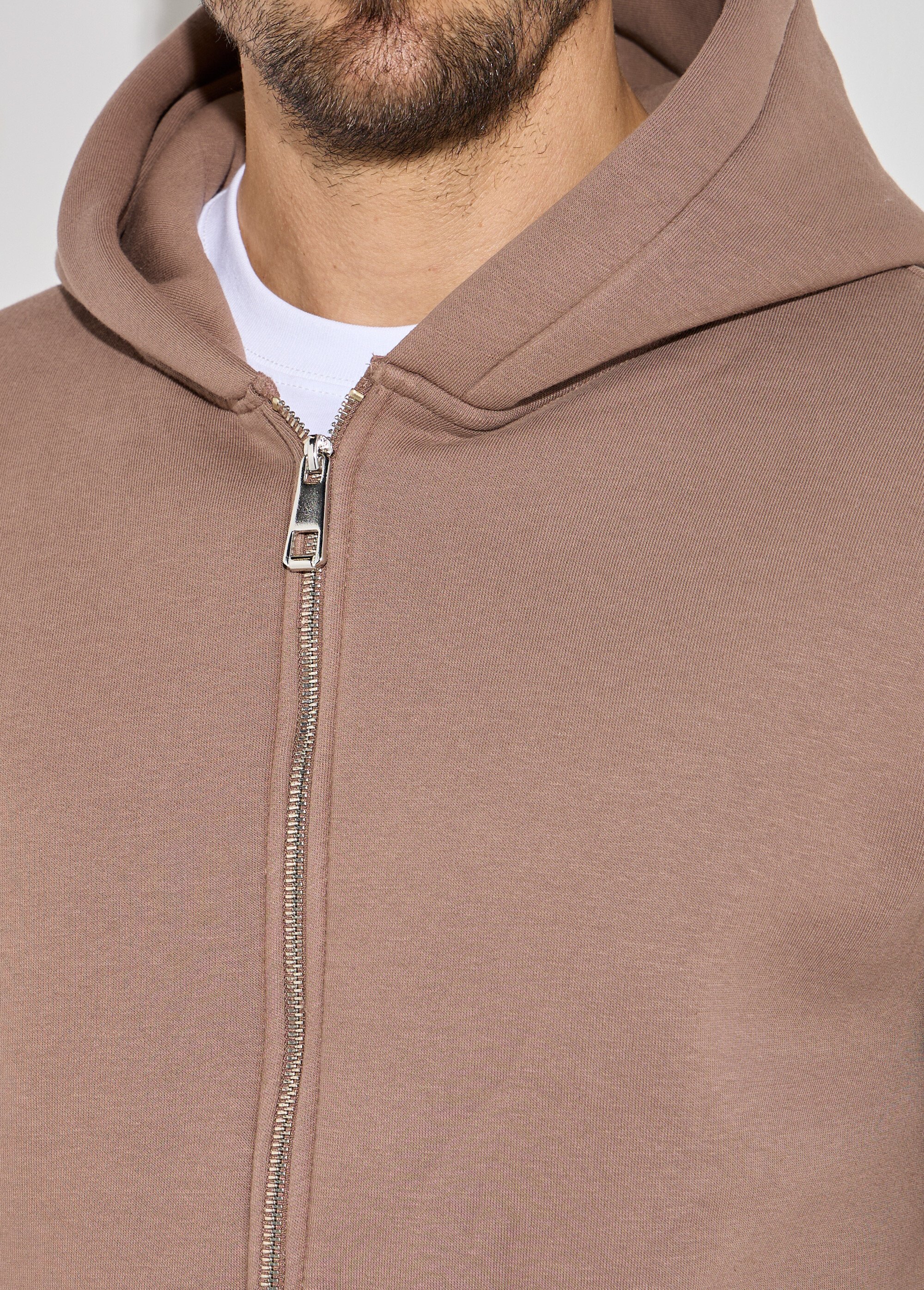Sweat zippé capuche et poche kangourou Homme Marron FRIOT54C DE2