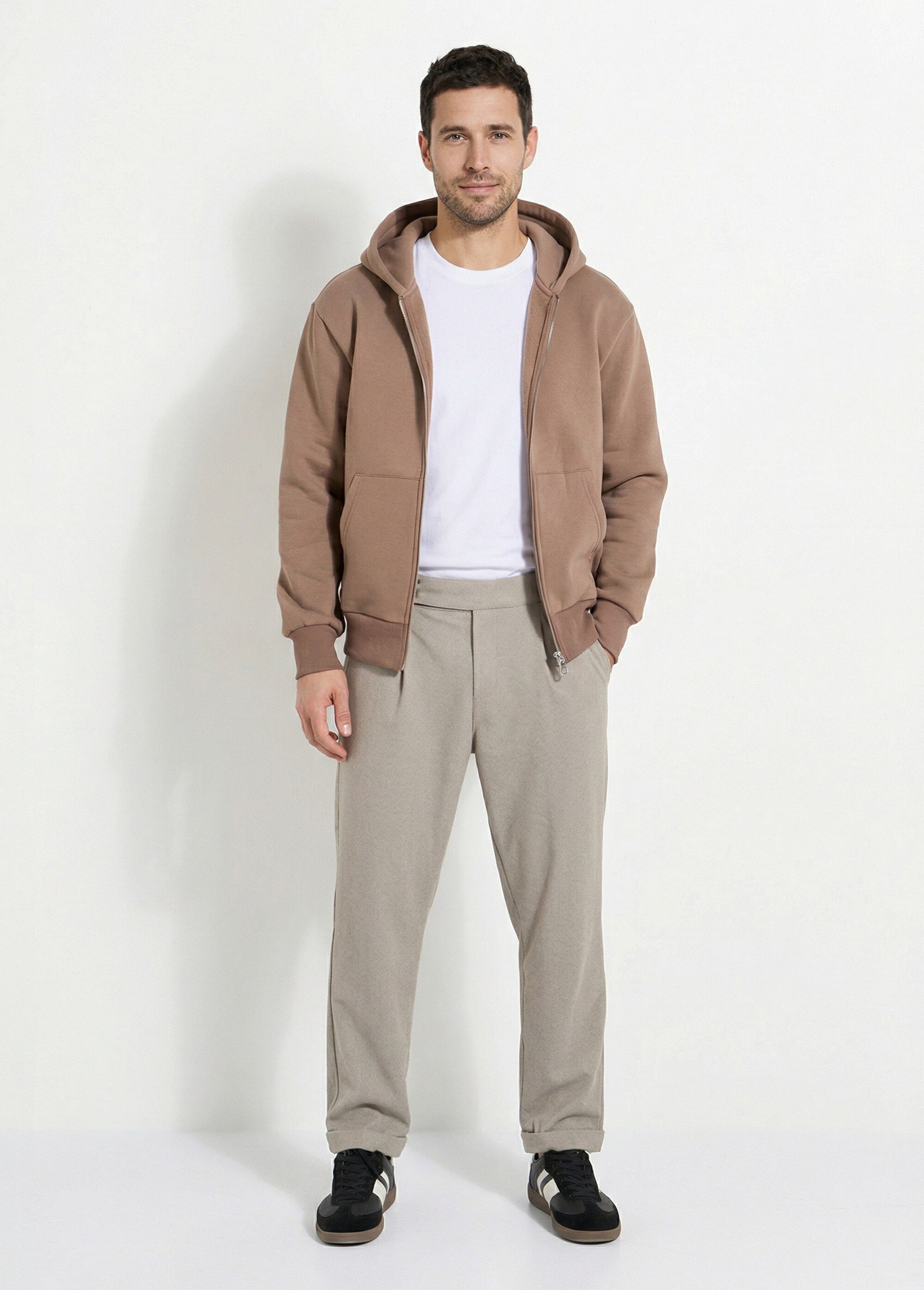 Sweat zippé capuche et poche kangourou Homme Marron FRIOT54C SF1