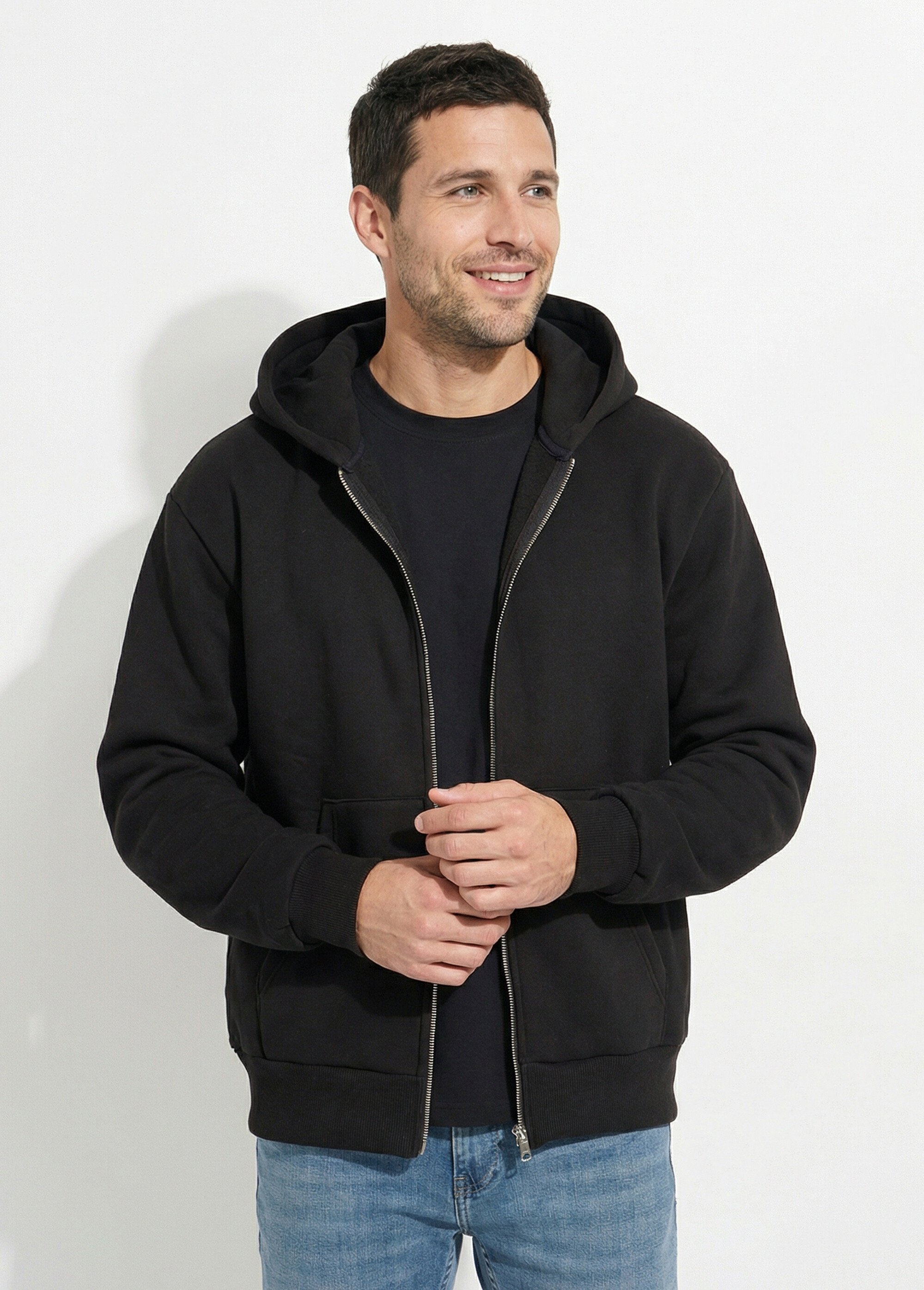 Sweat zippé capuche et poche kangourou Homme Noir FRIOT54C FA1