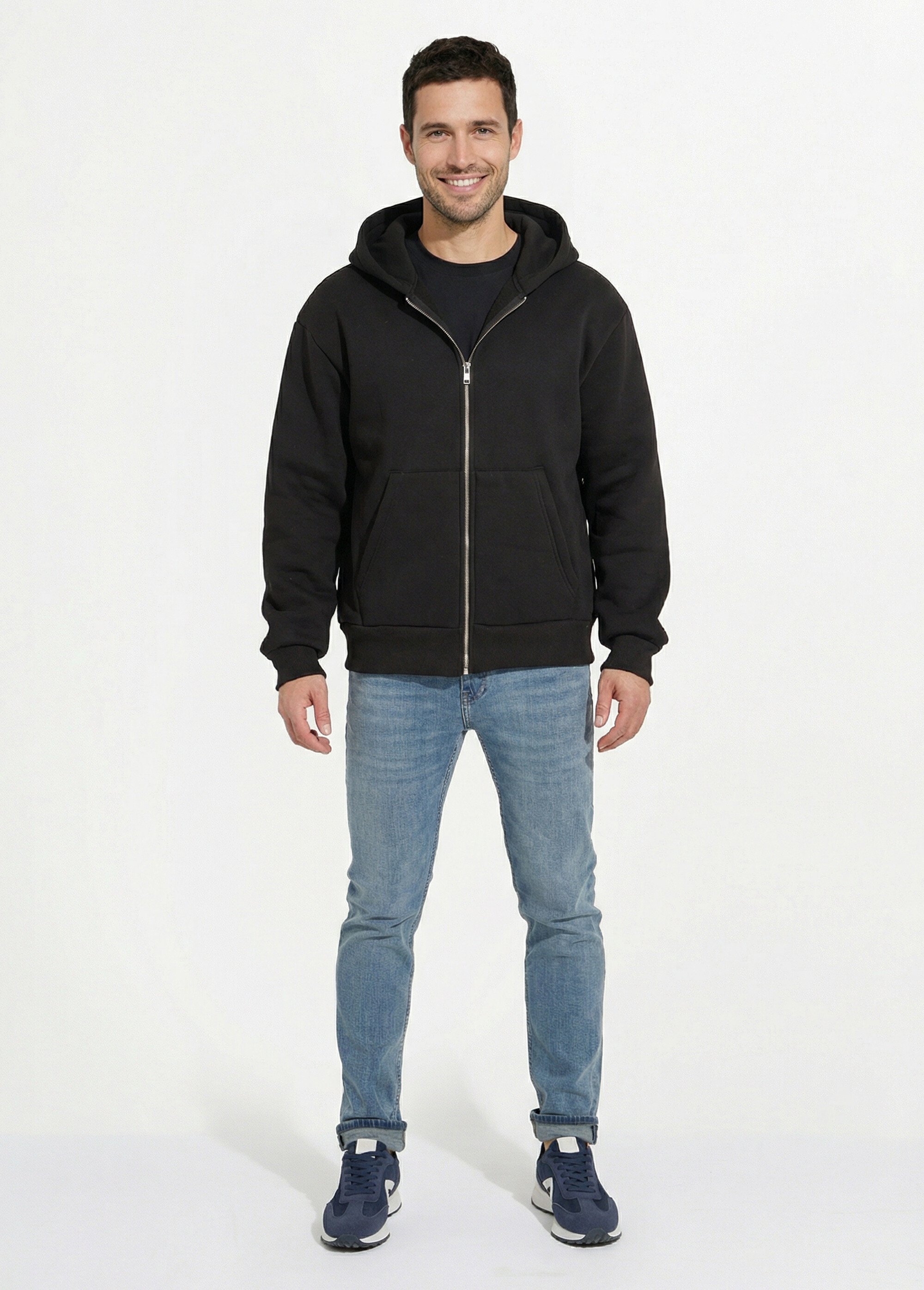 Sweat zippé capuche et poche kangourou Homme Noir FRIOT54C SF1