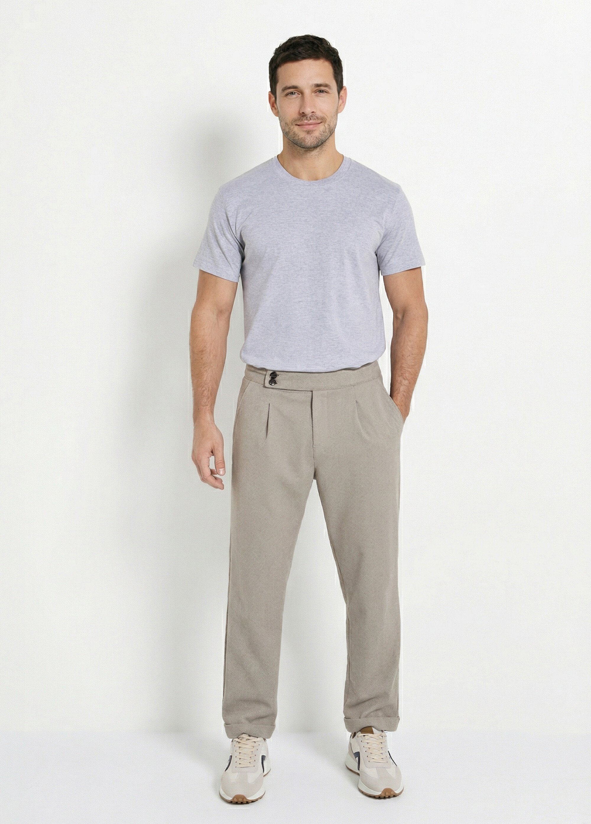 T-shirt pur coton avec col rond, Essentiel Homme Gris FRIBM1679 SF1