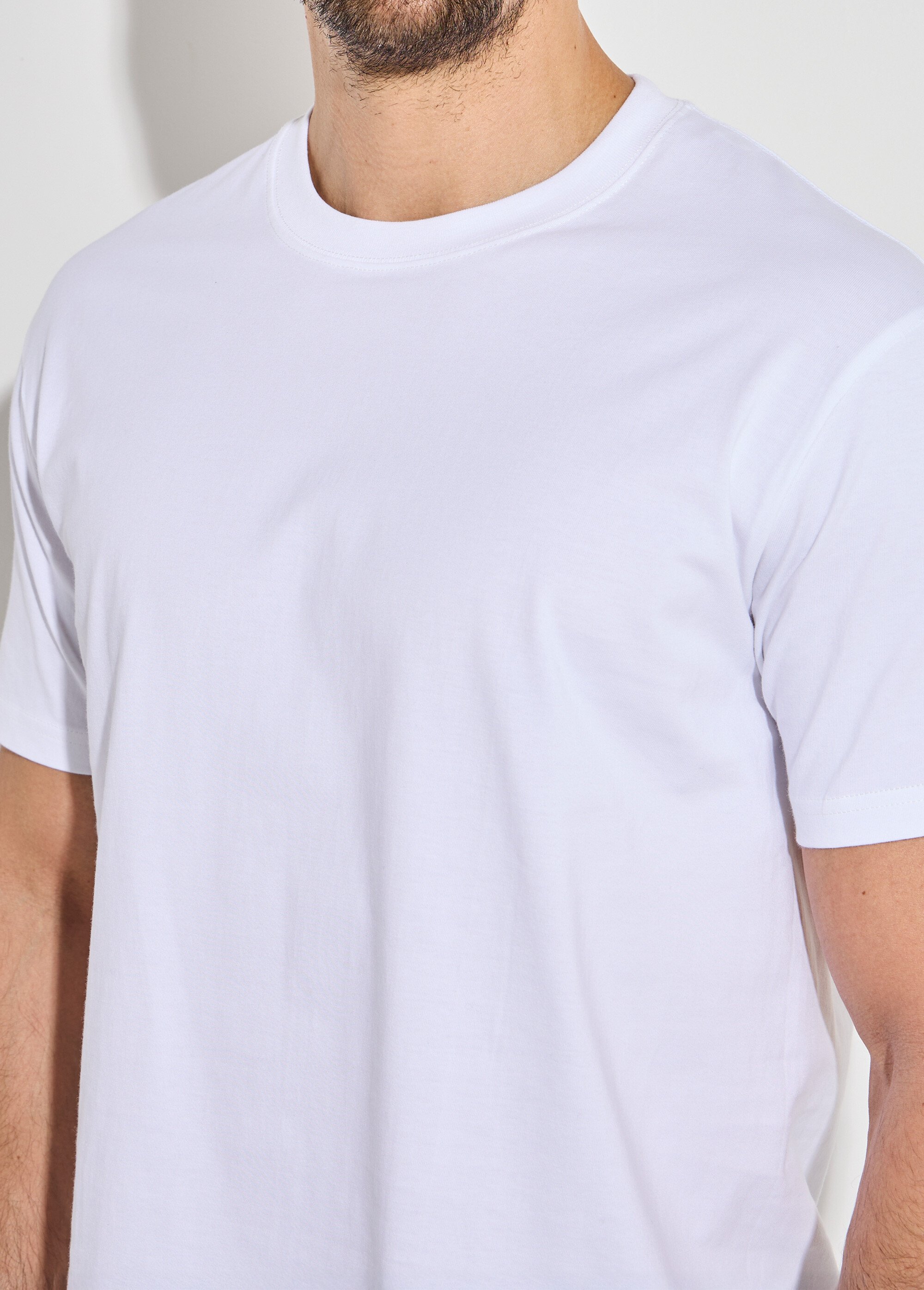 T-shirt pur coton avec col rond, Essentiel
