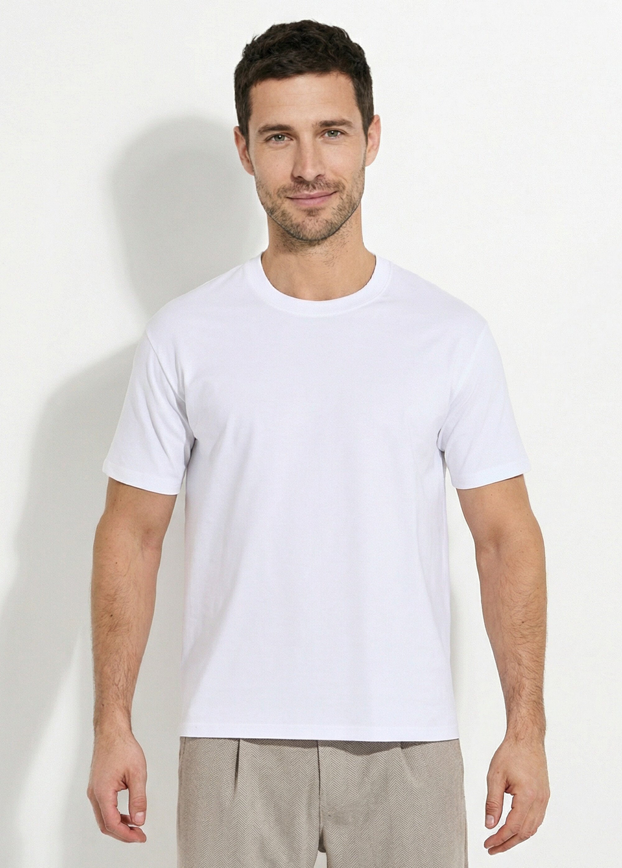 T-shirt pur coton avec col rond, Essentiel Homme Blanc FRIBM1679 FA1