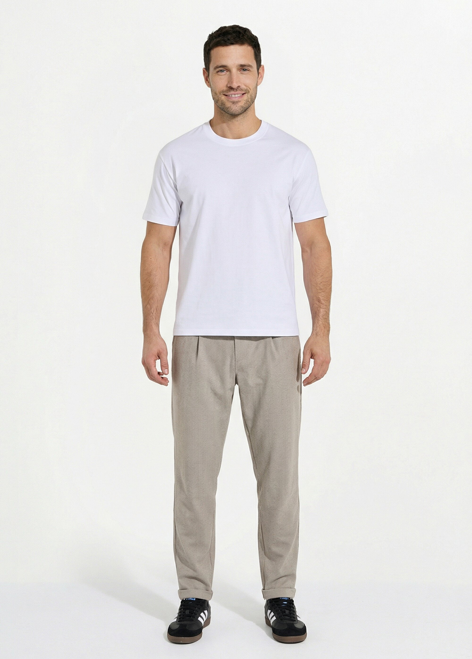 T-shirt pur coton avec col rond, Essentiel Homme Blanc FRIBM1679 SF1