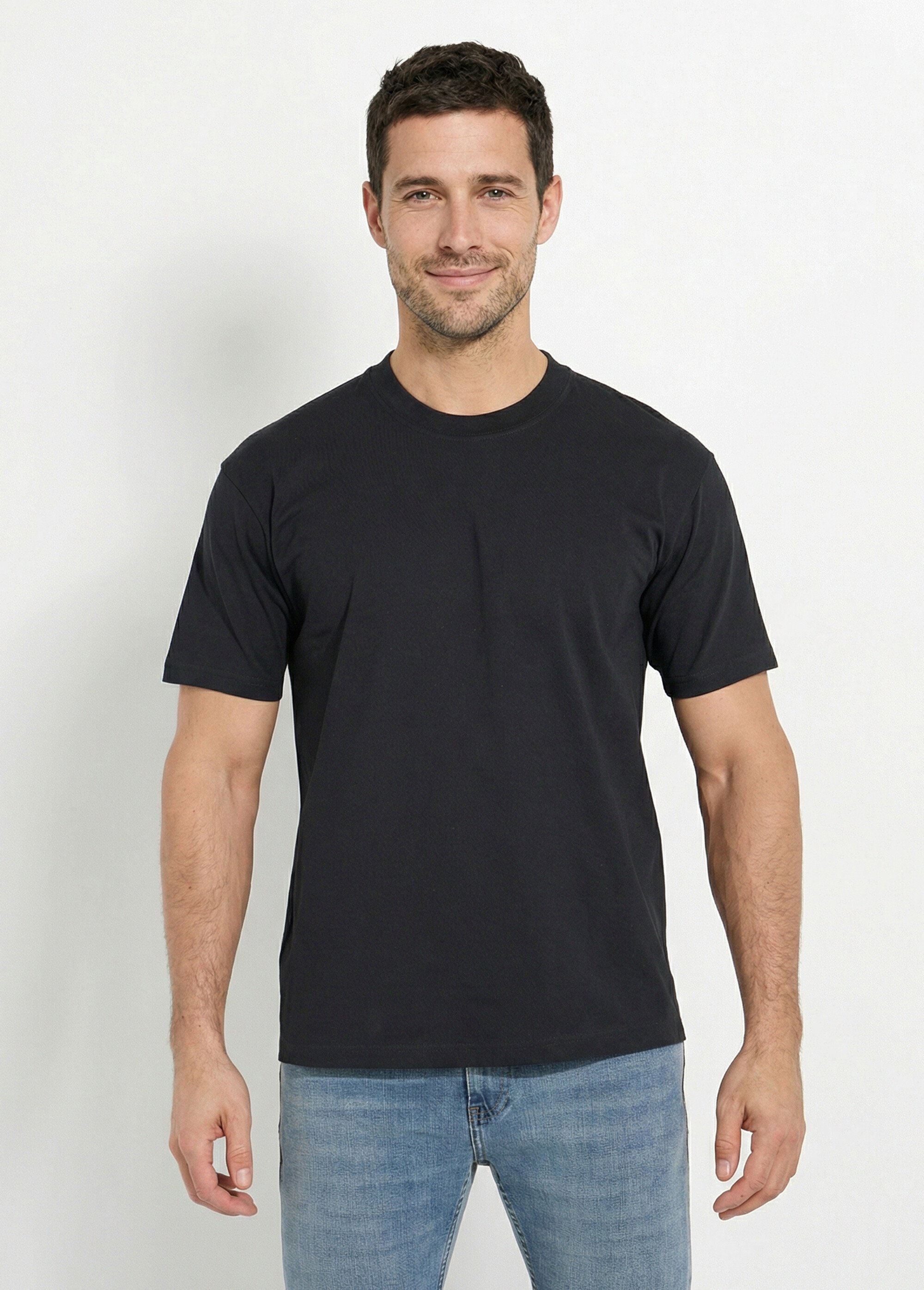 T-shirt pur coton avec col rond, Essentiel Homme Noir FRIBM1679 FA1