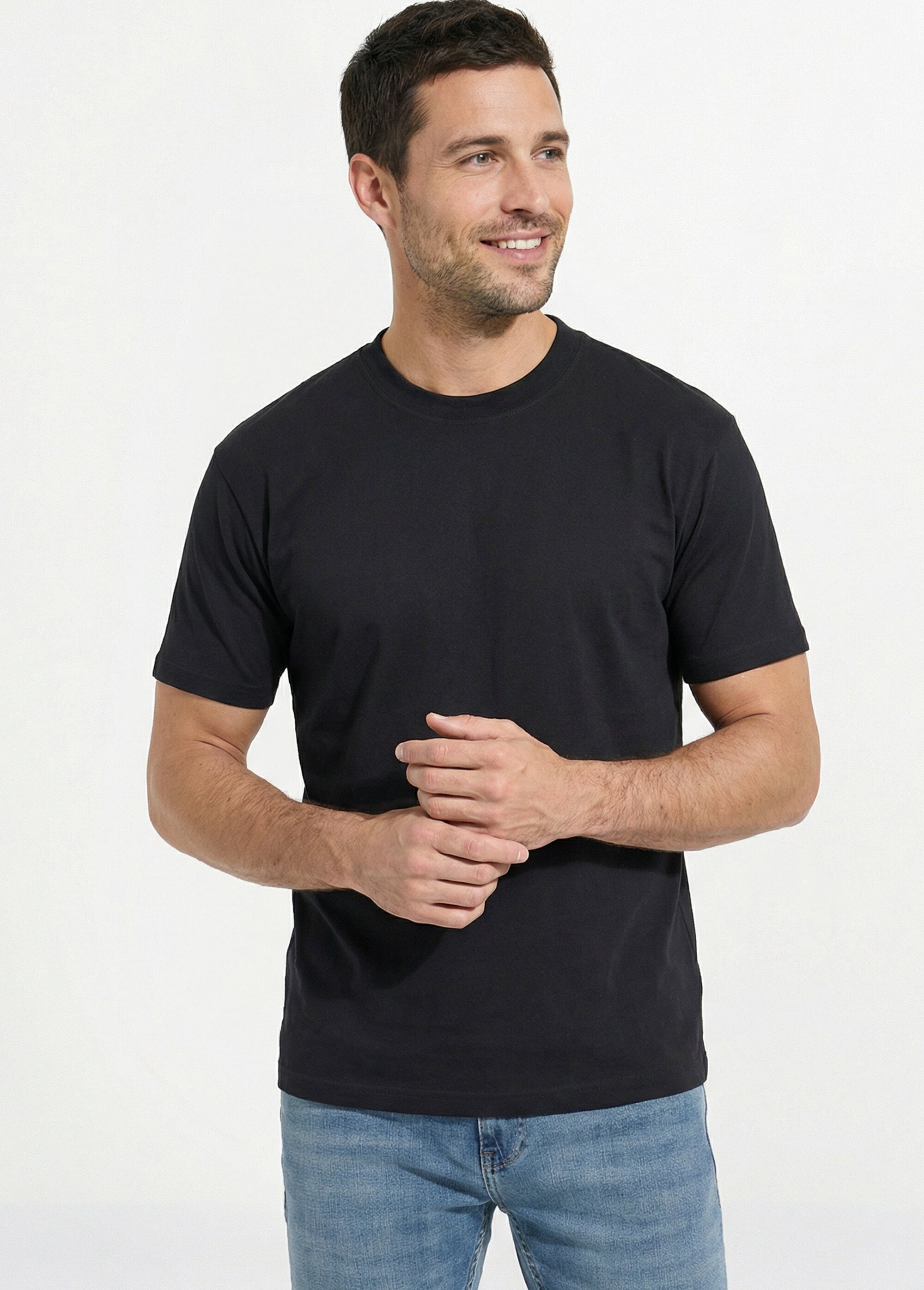 T-shirt pur coton avec col rond, Essentiel