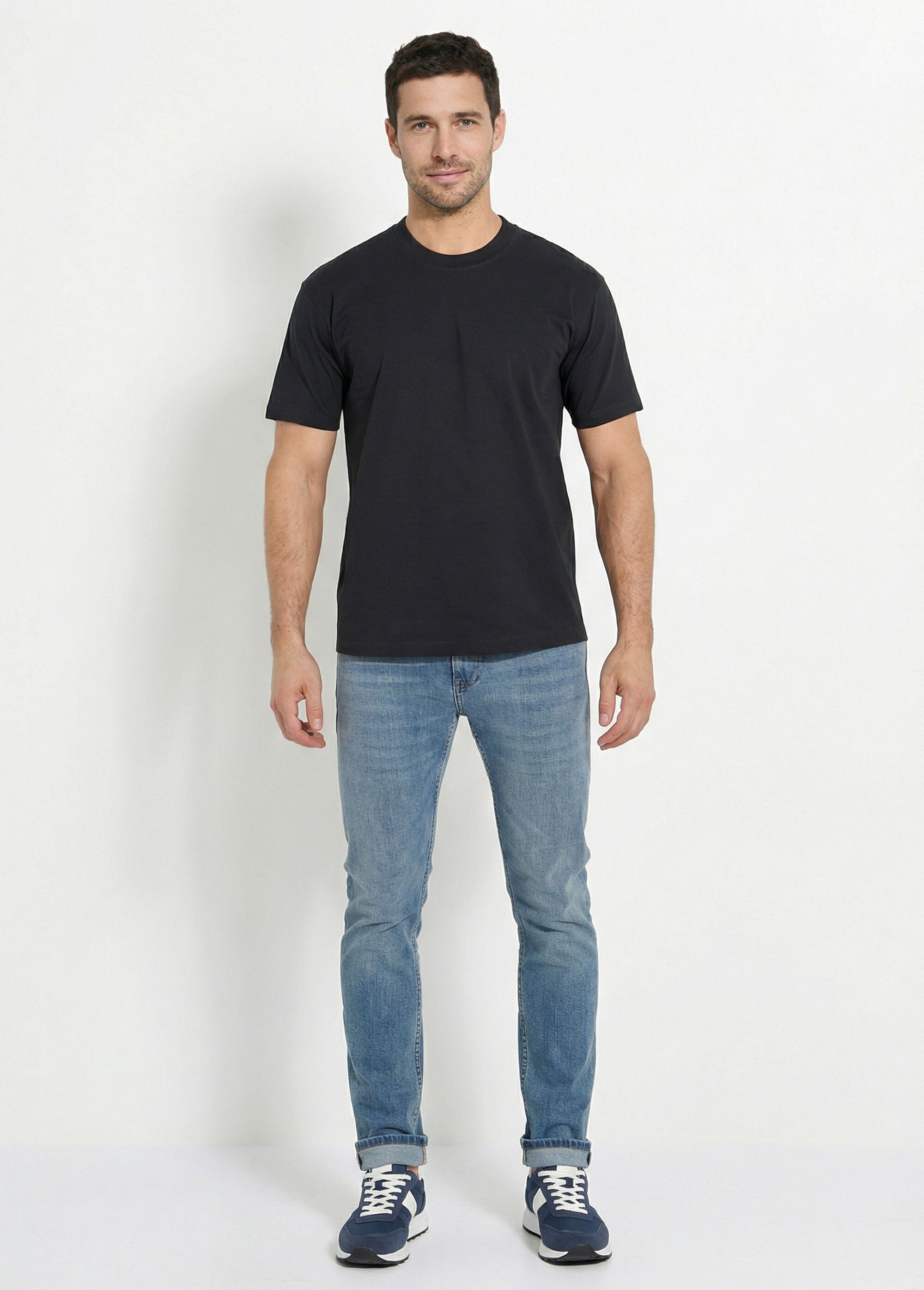 T-shirt pur coton avec col rond, Essentiel Homme Noir FRIBM1679 SF1