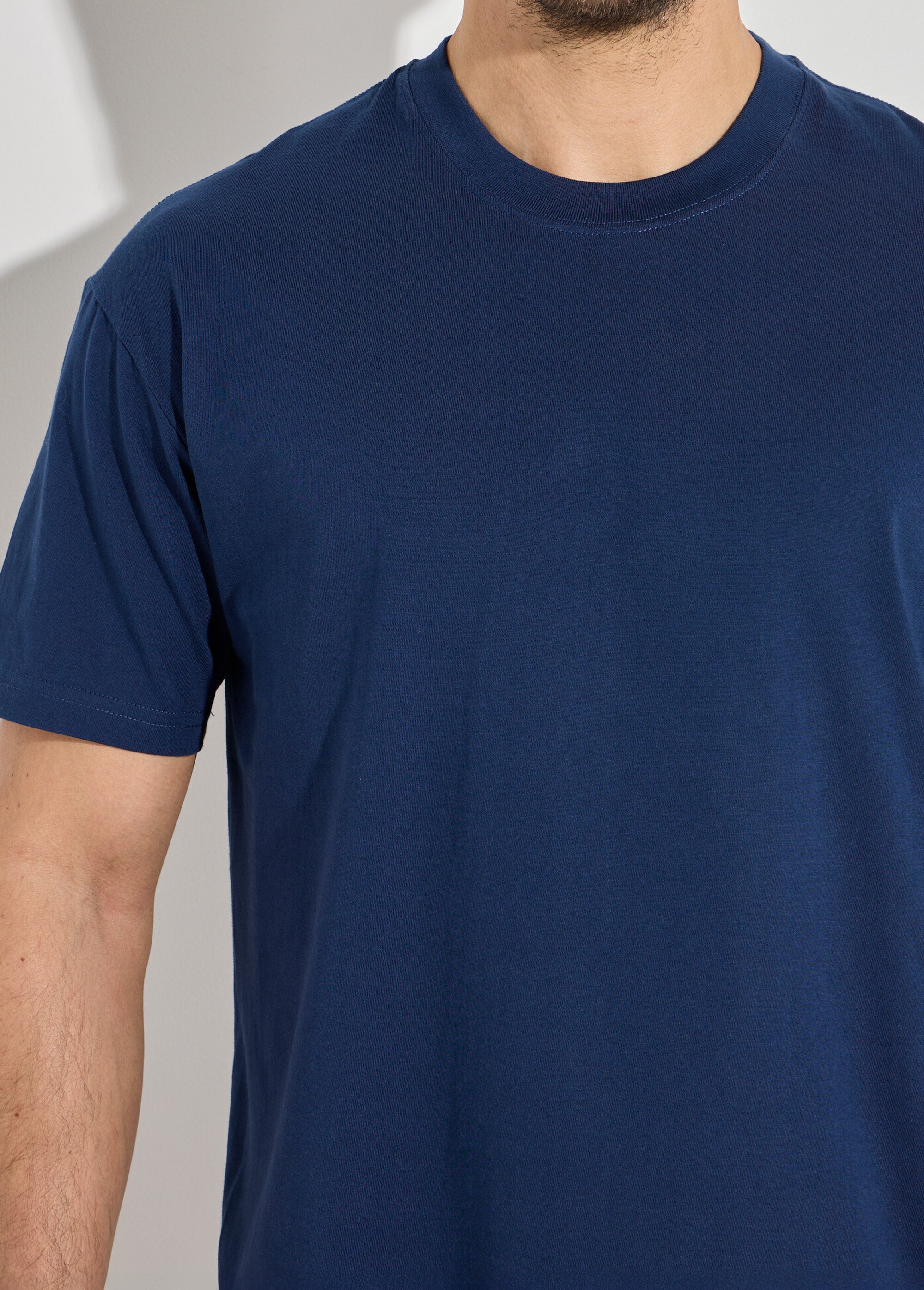 T-shirt pur coton avec col rond, Essentiel Homme Bleu FRIBM1679 DE1