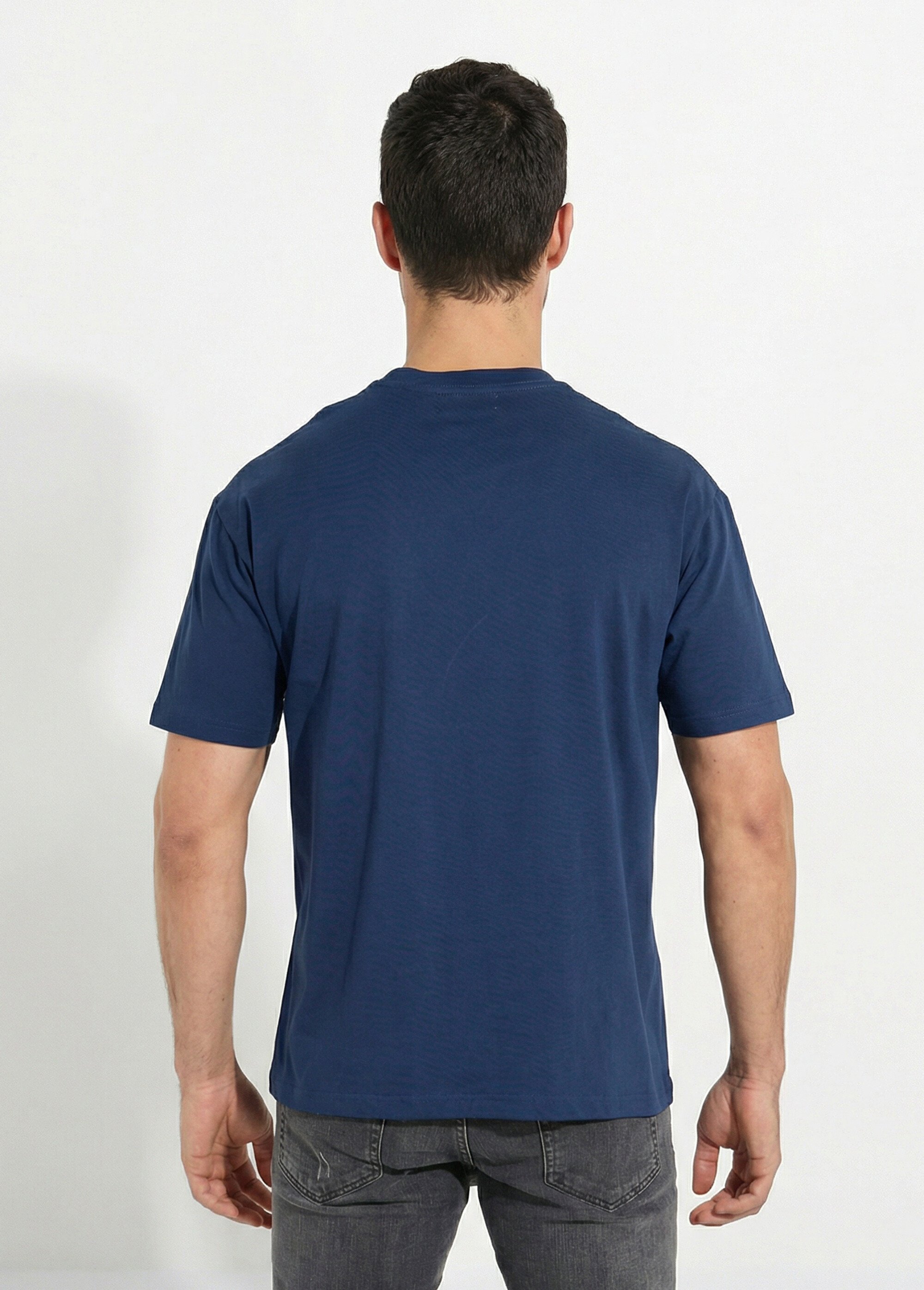 T-shirt pur coton avec col rond, Essentiel Homme Bleu FRIBM1679 DO1