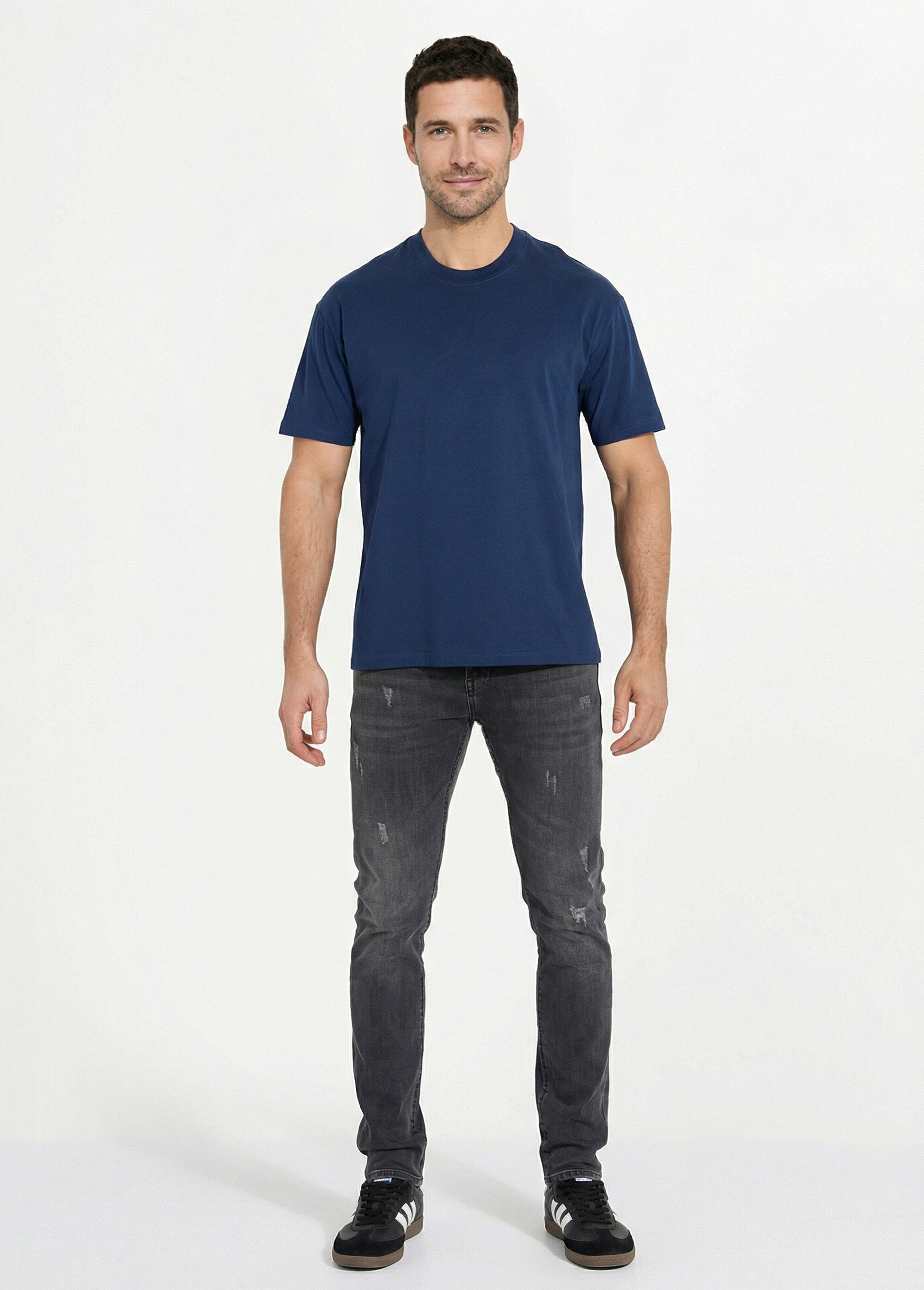 T-shirt pur coton avec col rond, Essentiel Homme Bleu FRIBM1679 SF1