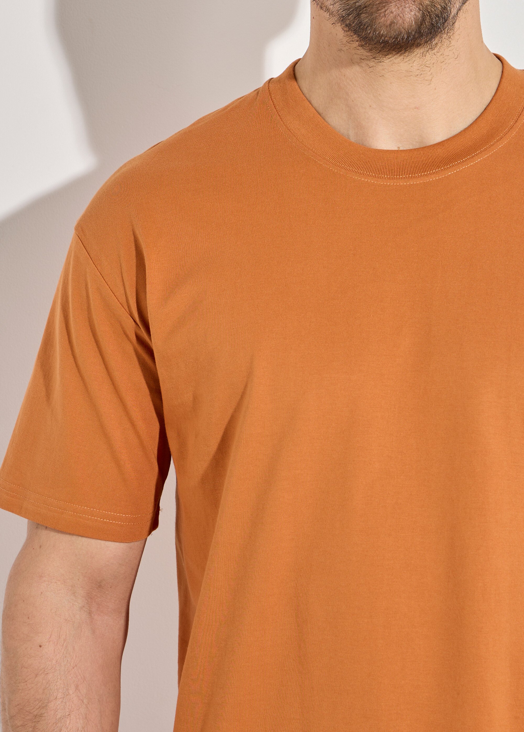 T-shirt pur coton avec col rond, Essentiel Homme Orange FRIBM1679 DE1