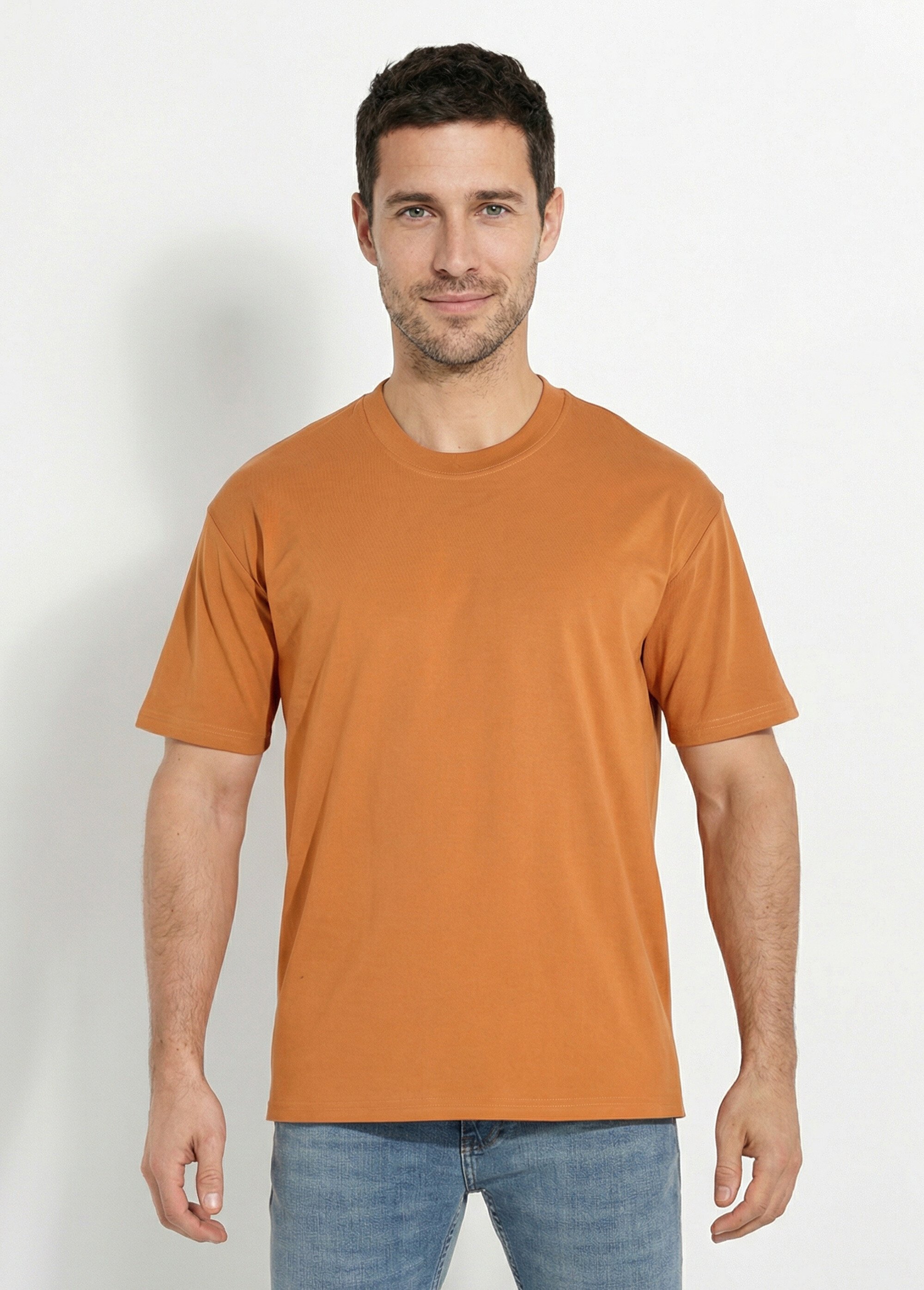 T-shirt pur coton avec col rond, Essentiel Homme Orange FRIBM1679 FA1