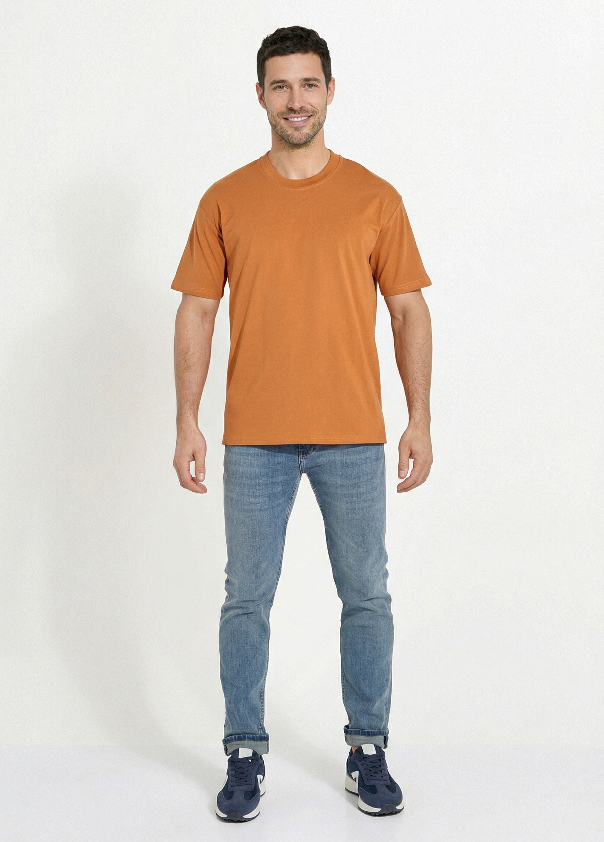 T-shirt pur coton avec col rond, Essentiel Homme Orange FRIBM1679 SF1