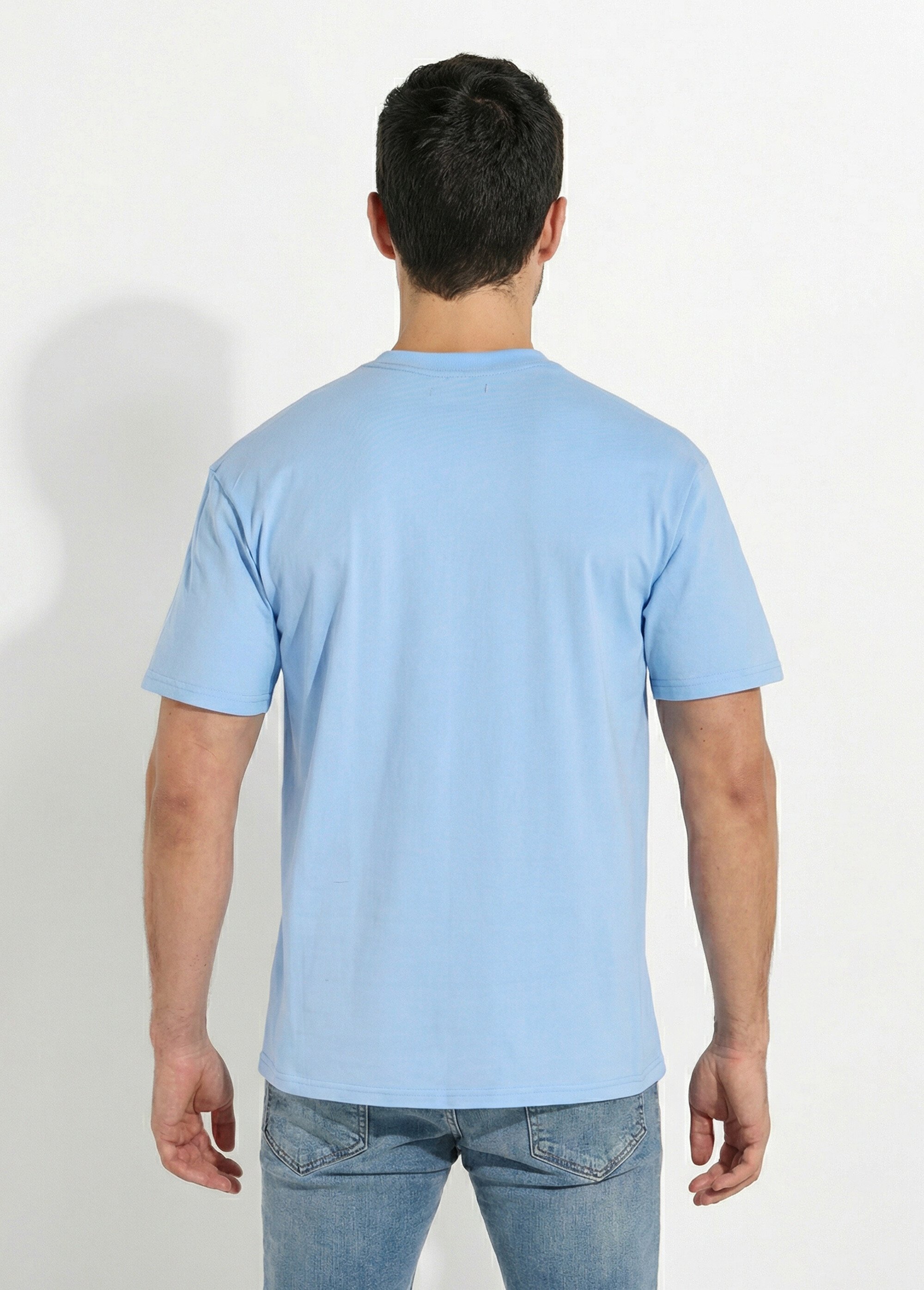 T-shirt pur coton avec col rond, Essentiel Homme Bleu FRIBM1679 DO1