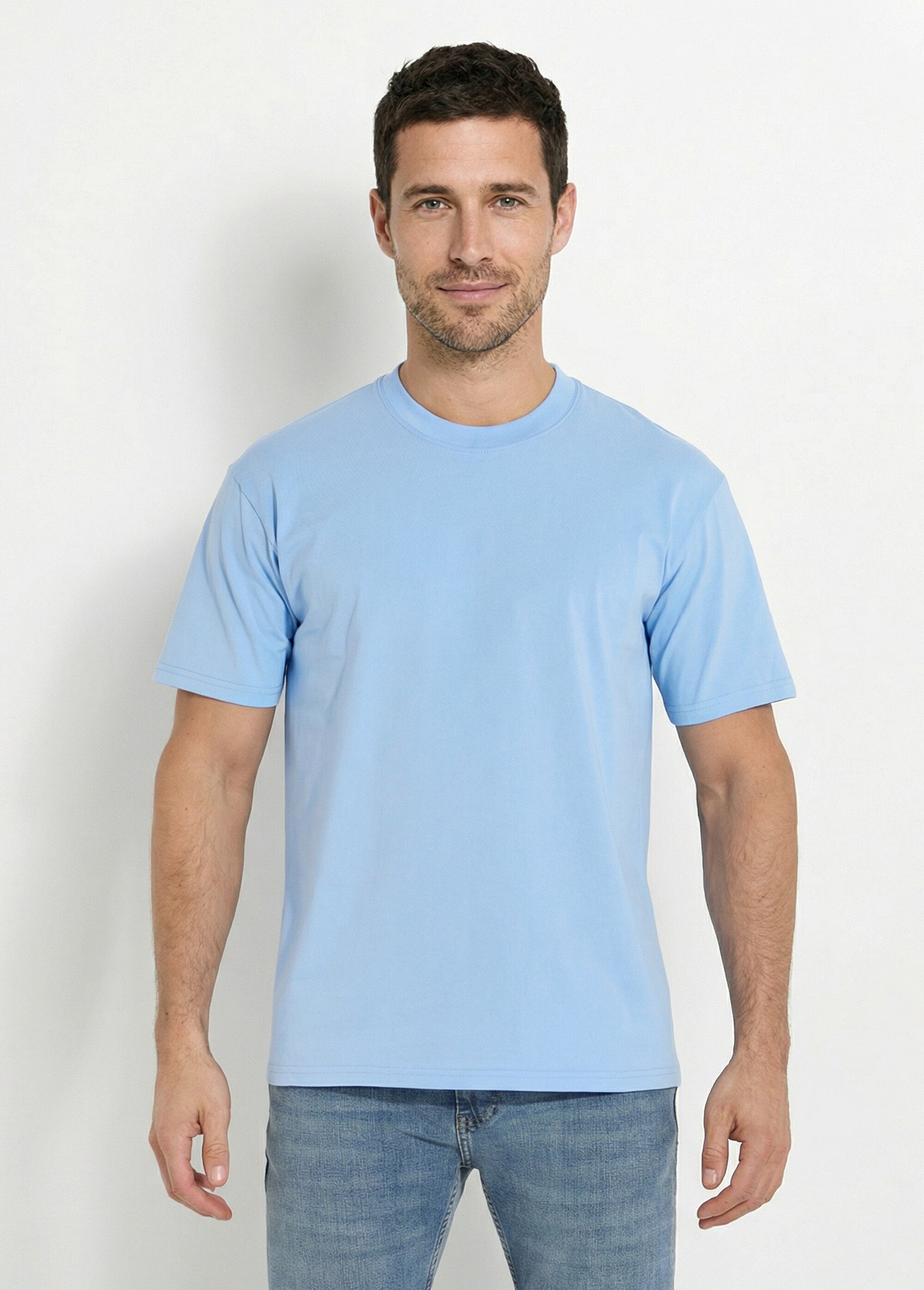 T-shirt pur coton avec col rond, Essentiel Homme Bleu FRIBM1679 FA1