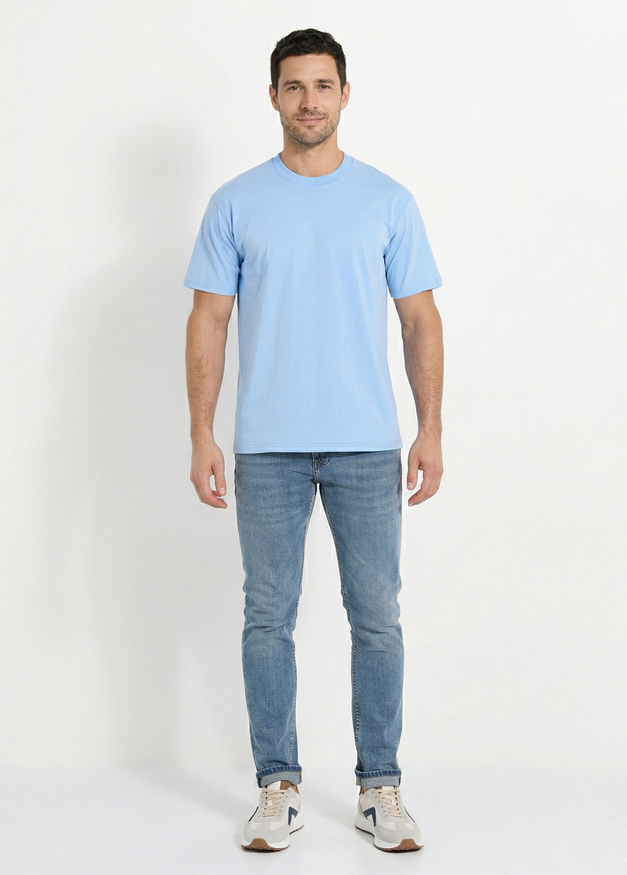 T-shirt pur coton avec col rond, Essentiel Homme Bleu FRIBM1679 SF1