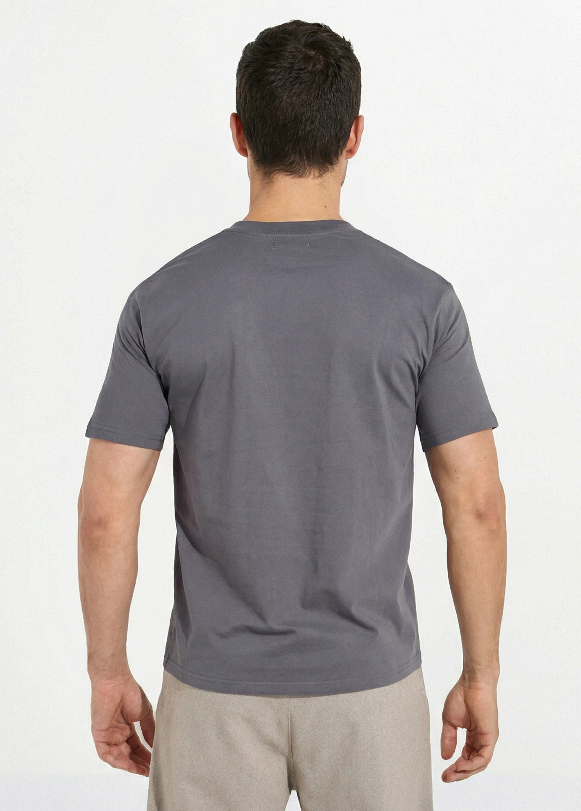 T-shirt pur coton avec col rond, Essentiel Homme Gris FRIBM1679 DO1