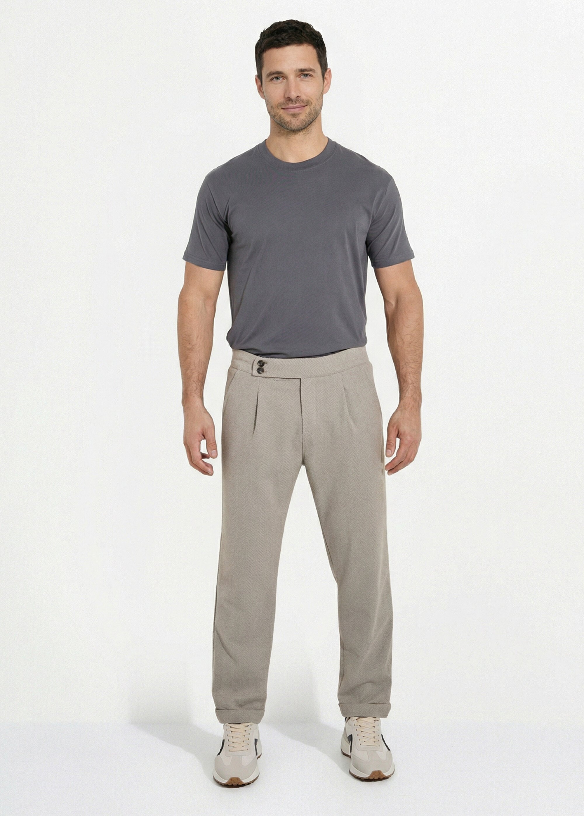 T-shirt pur coton avec col rond, Essentiel Homme Gris FRIBM1679 SF1