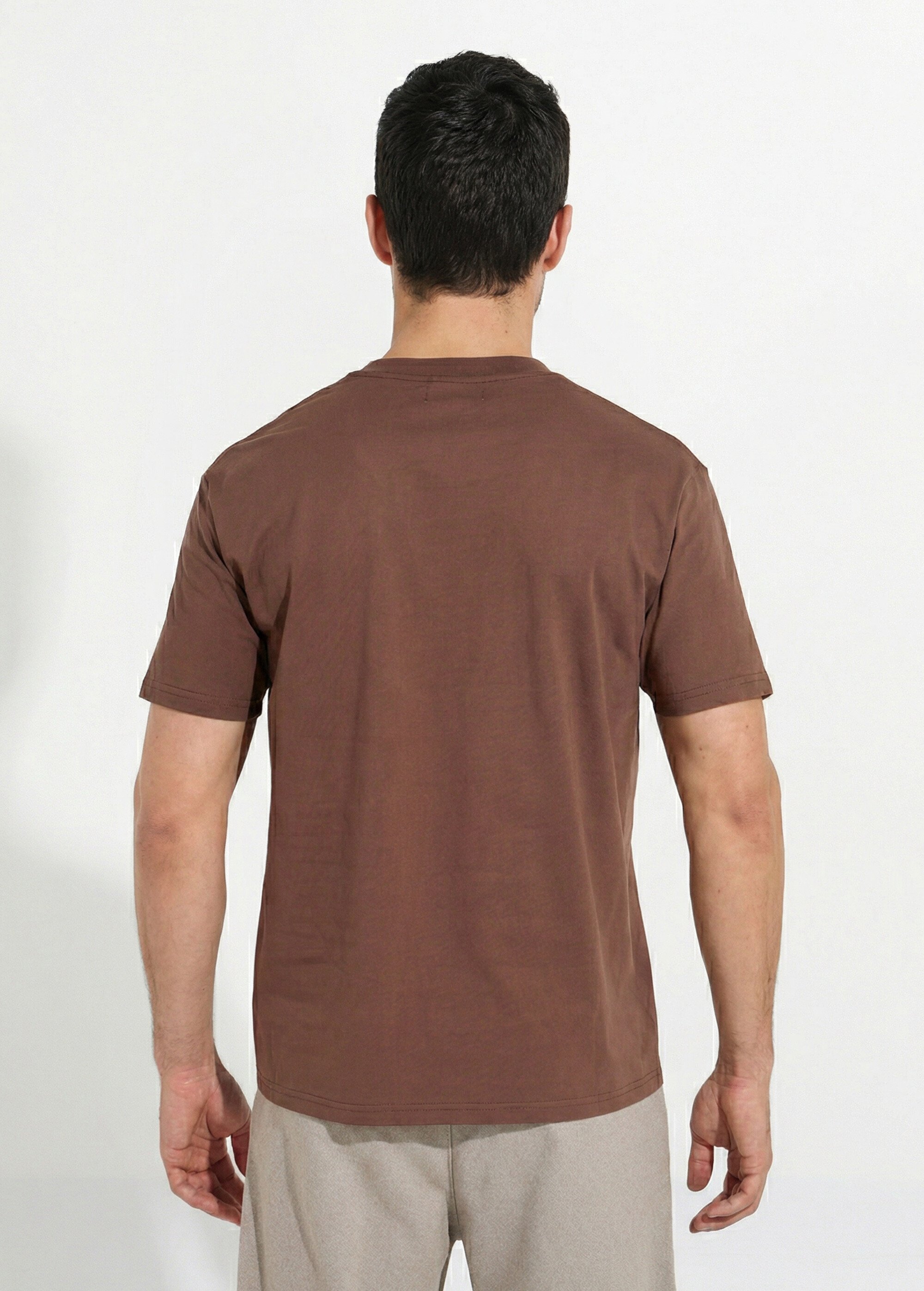 T-shirt pur coton avec col rond, Essentiel Homme Marron FRIBM1679 DO1