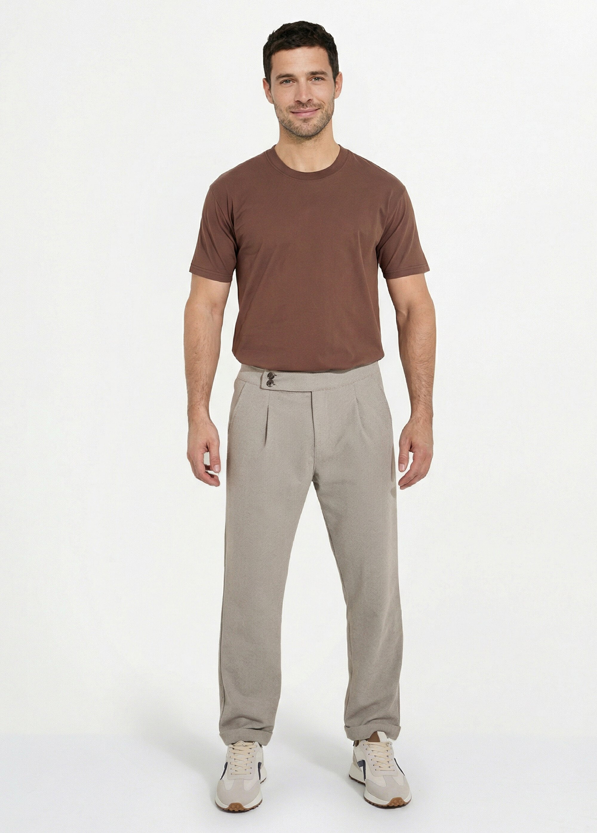 T-shirt pur coton avec col rond, Essentiel Homme Marron FRIBM1679 SF1