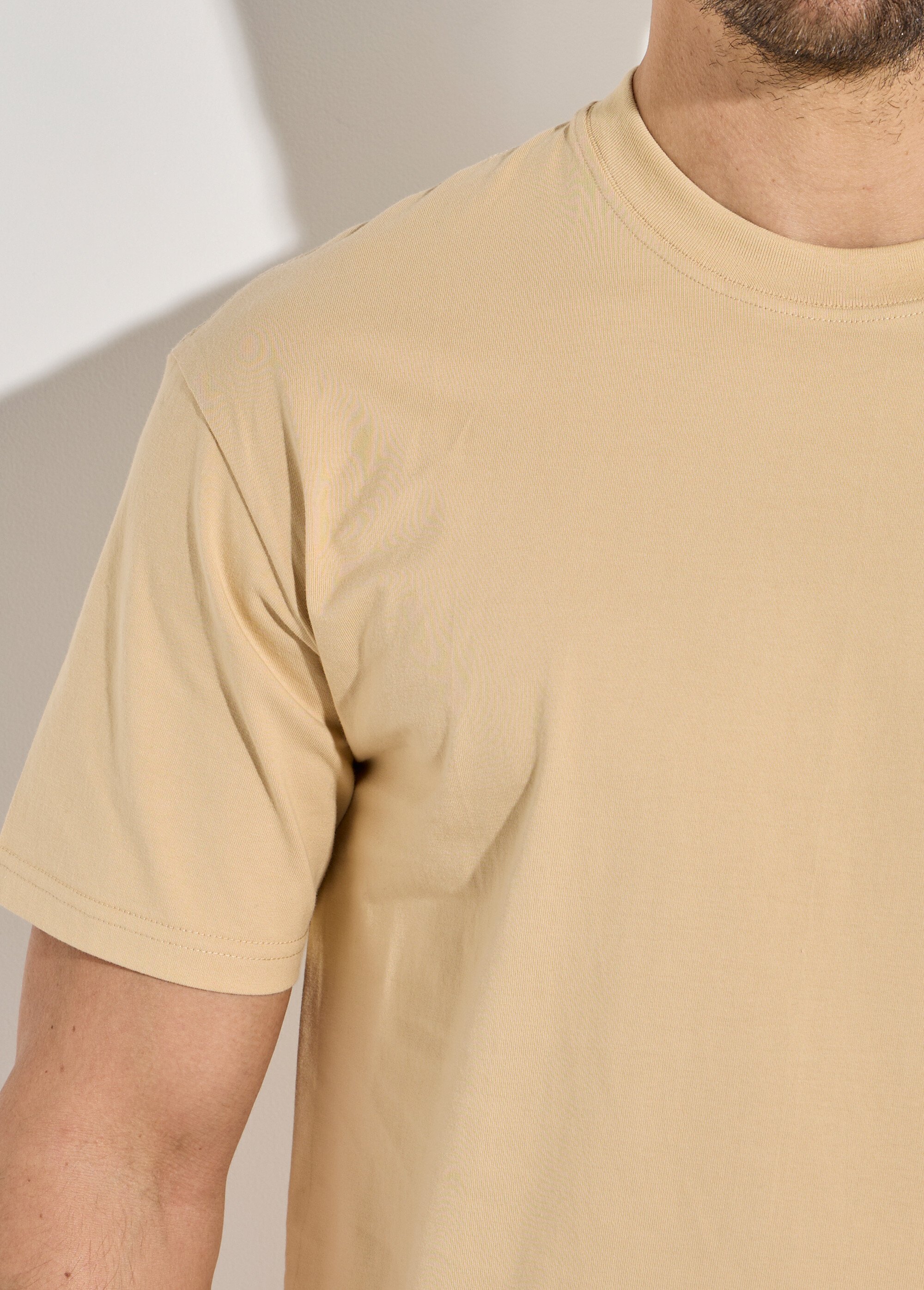 T-shirt pur coton avec col rond, Essentiel Homme Beige FRIBM1679 DE1