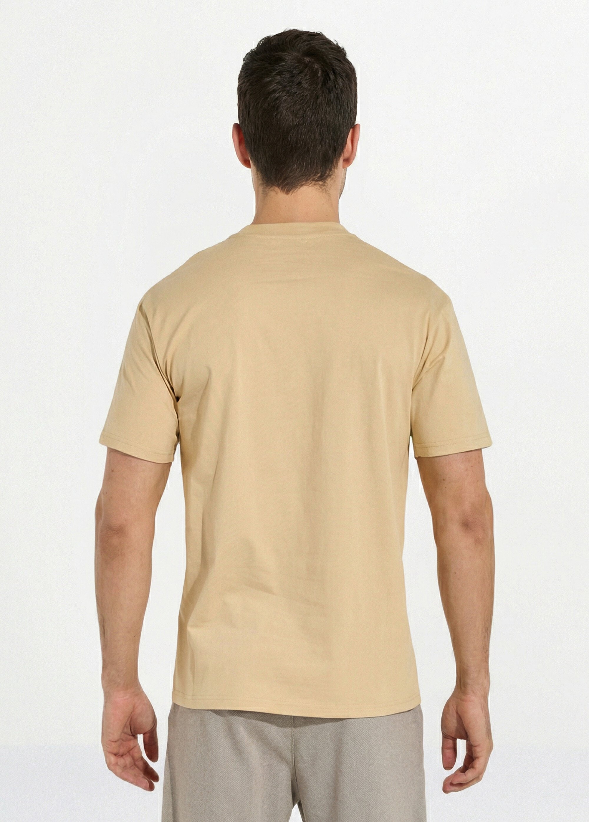 T-shirt pur coton avec col rond, Essentiel Homme Beige FRIBM1679 DO1