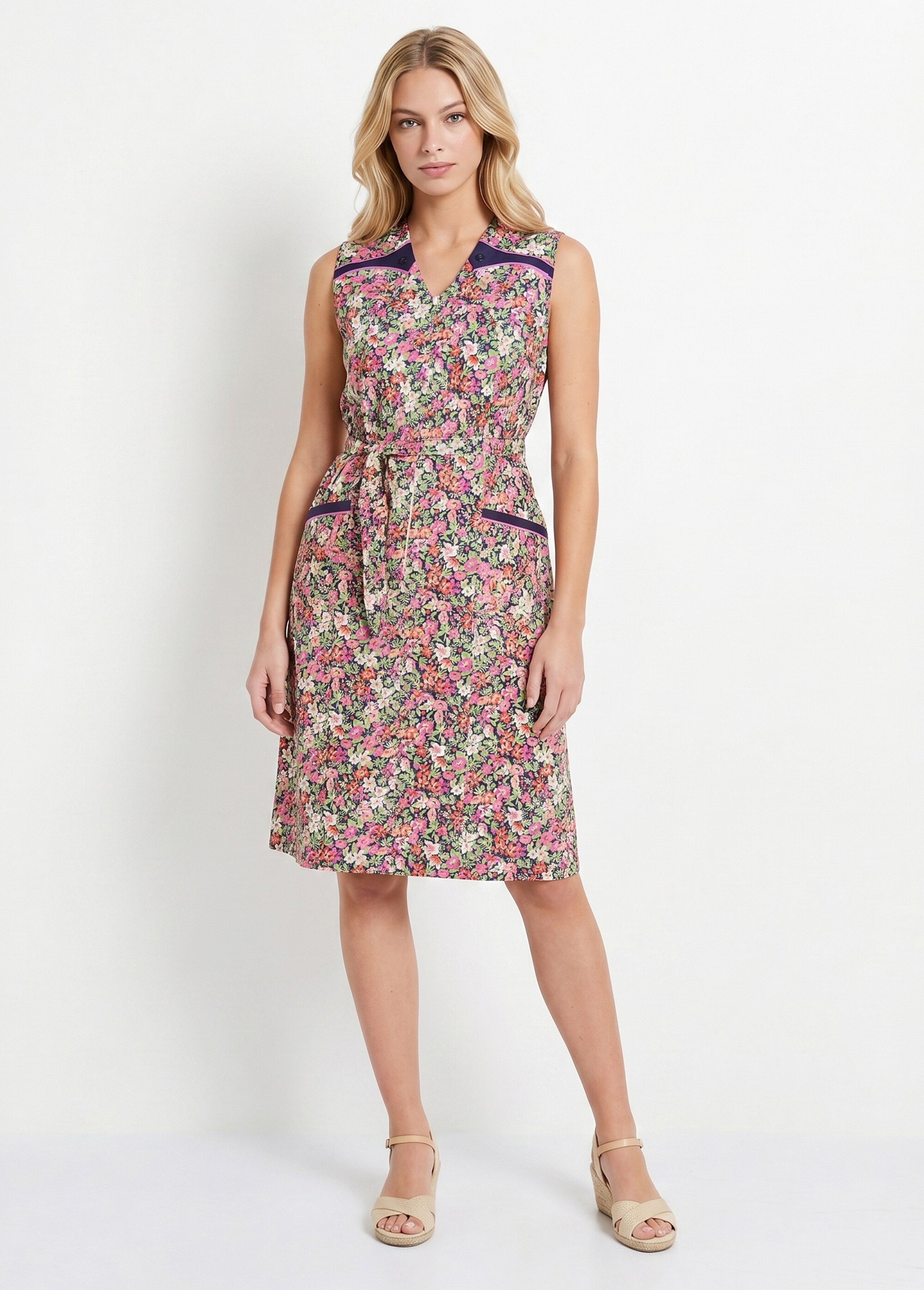 Tablier zippé sans manches fleuri Femme Bleu ARTHUR FA1